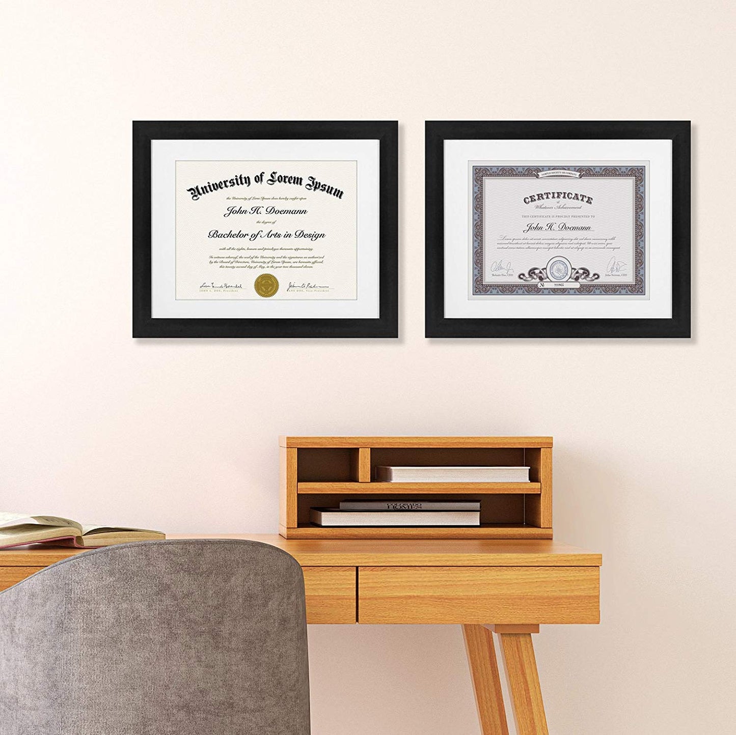 Americanflat 11x14 Diploma Frame with Shatter-Resistant Glass - Set of 2 - Use as 8.5x11 Frame with Mat or 11x14 Frame without Mat - Legacy Collection - Thin Picture Frame for Wall Display - Black