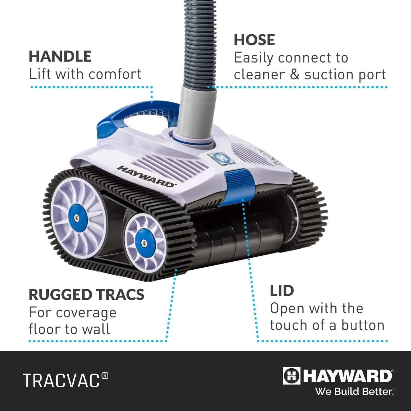 Hayward TracVac Lightweight Automatic Suction Vacuum Cleaner with Hose and Valve for In Ground Swimming Pool Maintenance, White