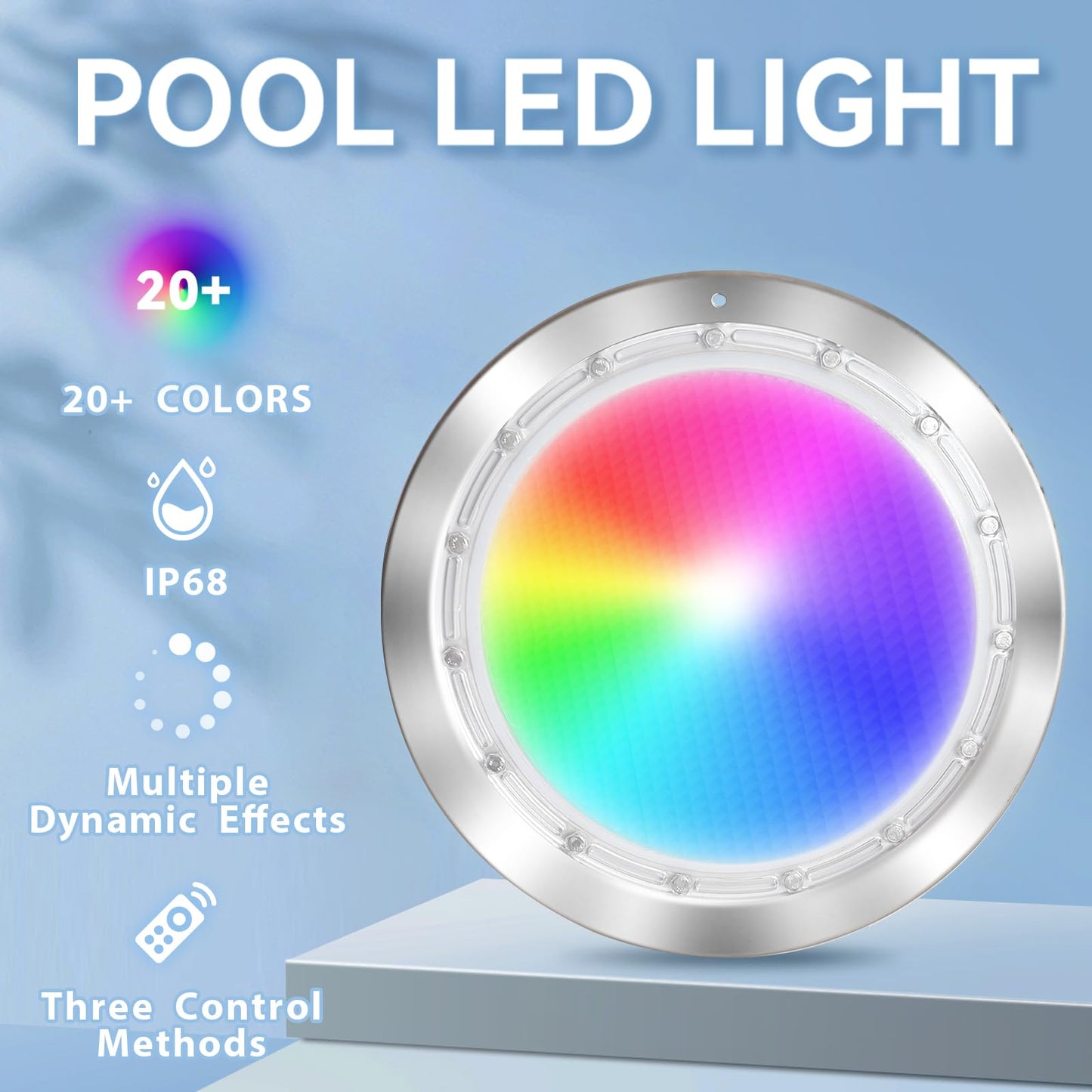 FixOasis Led Pool Lights for Inground Pool,60W 10 Inch Inground Pool Light with Controller,Remote and APP Control,50FT Cord,Suitable for Most 10 Inch Wet Niche,304 Stainless Steel,IP68