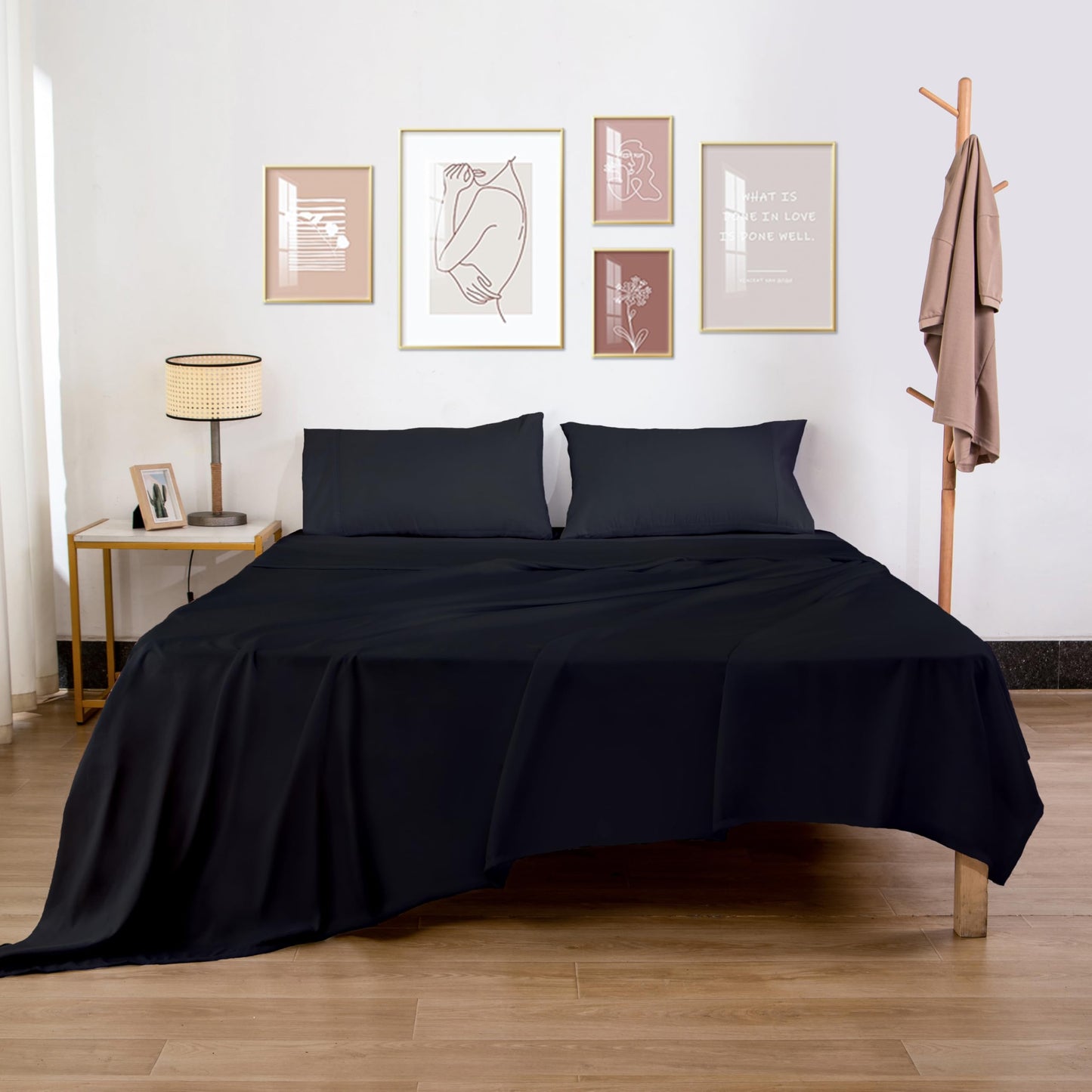 HBHLFZ Full Flat Sheet, Soft and Breathable Brushed Ultra-Fine Fiber Bed Sheets - Hotel Grade Bed Sheets-Shrink Resistant and Fade Resistant-Easy to Care for，Flat Sheet Only（Full，Black）