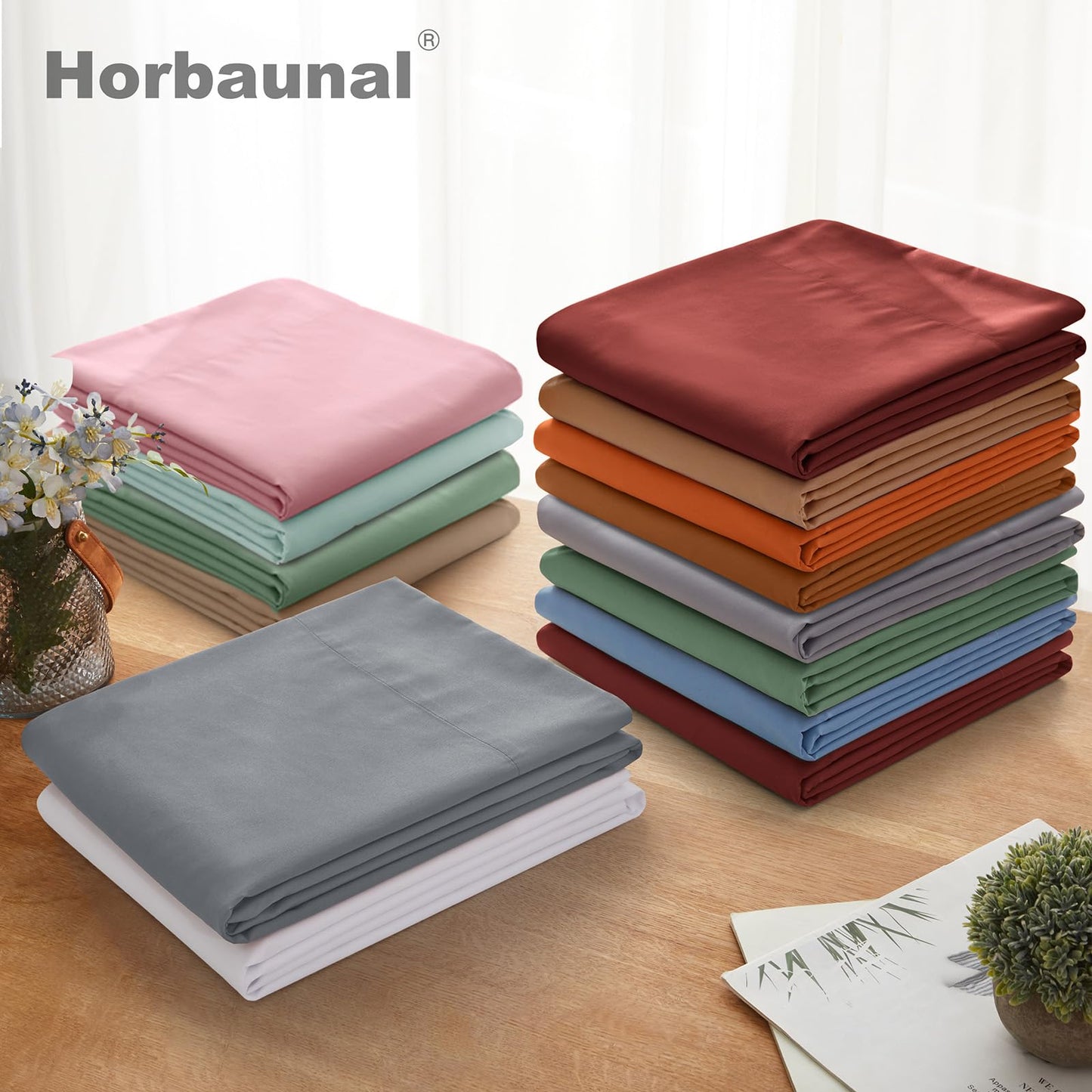 Horbaunal 2 Pack Full Flat Bed Sheets Only - 1800 Thread Count Microfiber Silver Grey Flat Sheet Only - Wrinkle Free & Ultra Soft Bed Top Sheets Full Size