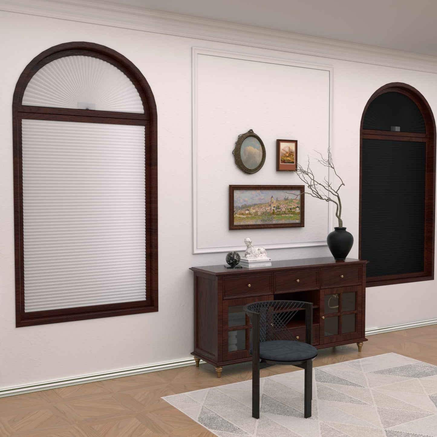 Myshade Arch Window Shades Half Circle Blackout Cellular Shades Cordless No Drill Blinds for Windows Half Moon Honeycomb Fabric No Tools Room Darkening Shades Easy Install (White 36" X 72")