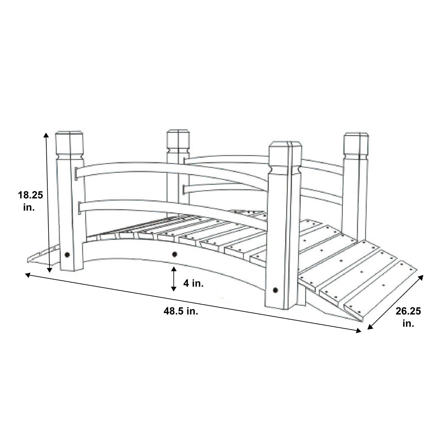 Shine Company 4980N 4 Ft. Cedar Wood Garden Bridge with Side Rails, Natural