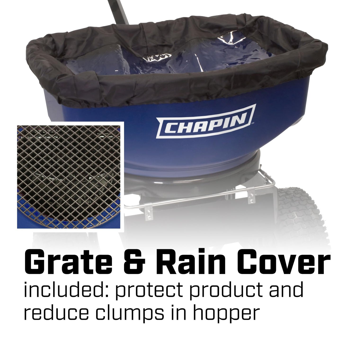 Chapin 82088 82088B 80-Pound Made in USA Commercial Sure Spread Ice Melt Walk Behind Spreader with 360-degree Baffles, Enclosed Gear System and includes Cover and Salt Grate, Blue