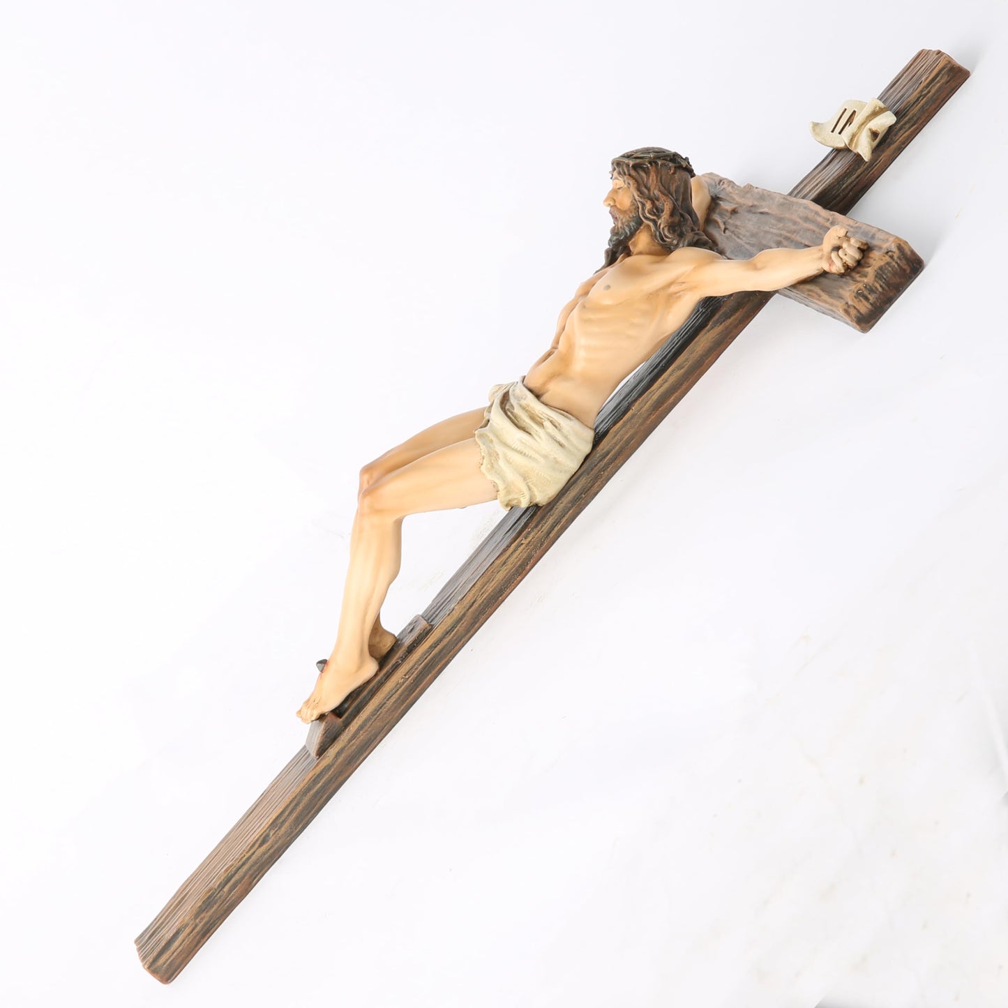 BC Catholic Crucifix Wall Cross, Jesus Christ Inspirational Home Décor, Religious Devout Gift, 14"H, Renaissance Sculpture Handmade by Buildclassic