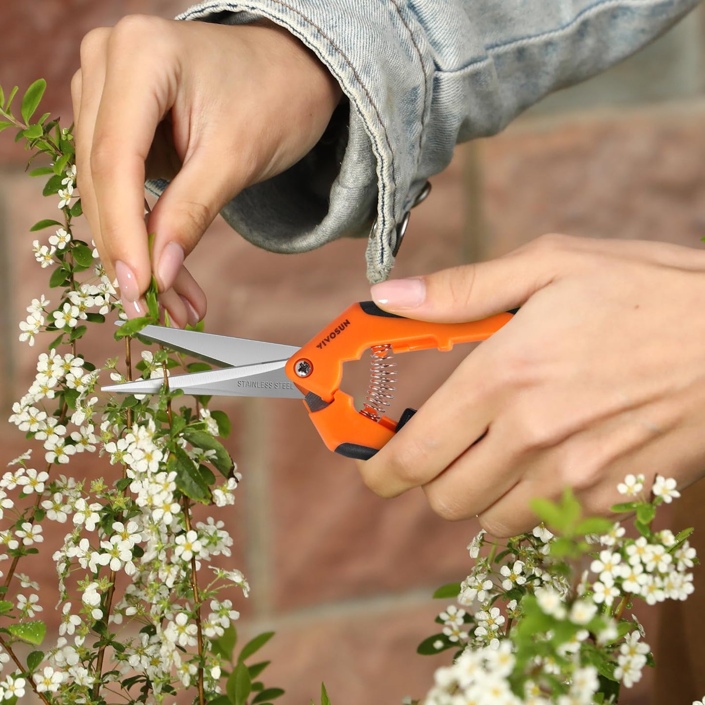 VIVOSUN 6.5 Inch Gardening Scissors Hand Pruner Pruning Shear with Straight Stainless Steel Blades Orange 1-Pack