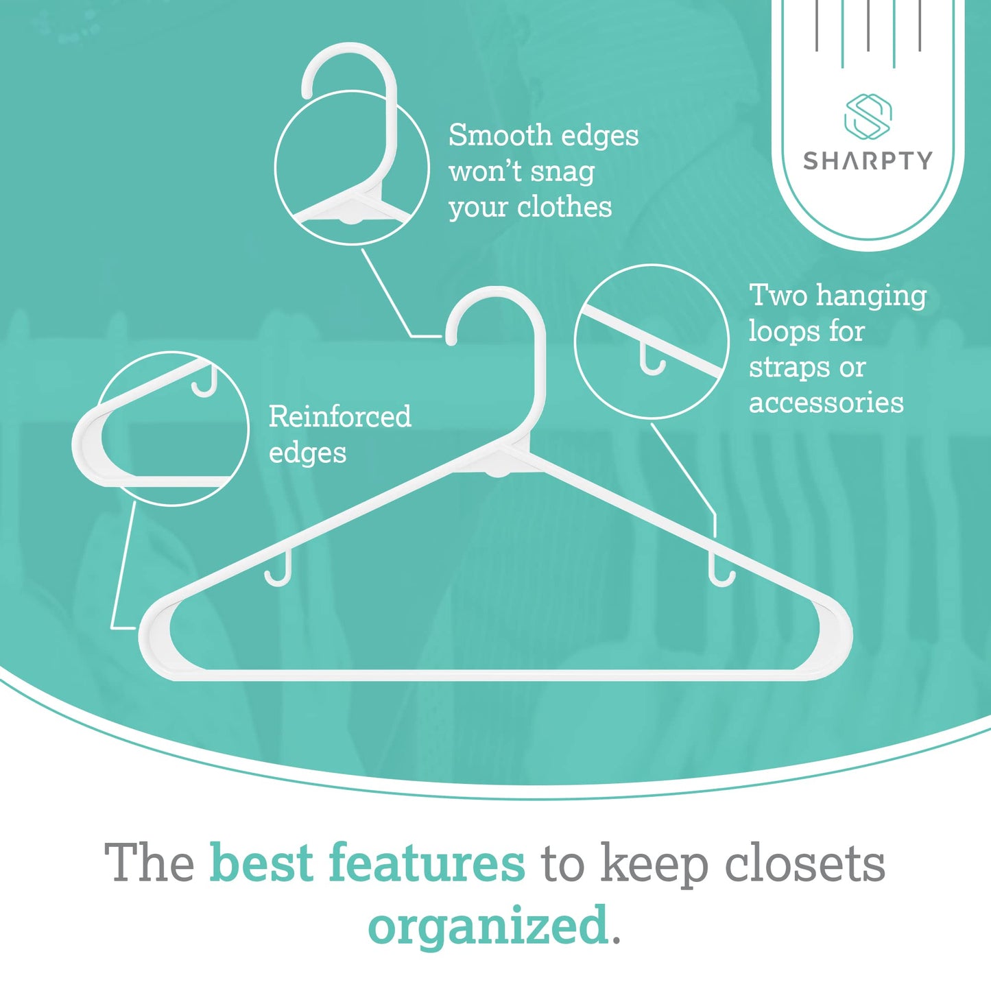 Sharpty Plastic Hangers Clothes Hangers for Clothing, Closet, Coats & Shirts - Durable, Thick, Tough & Space Saving - for Everyday Standard Use, Room Essentials & Basics - 20 Pack - White