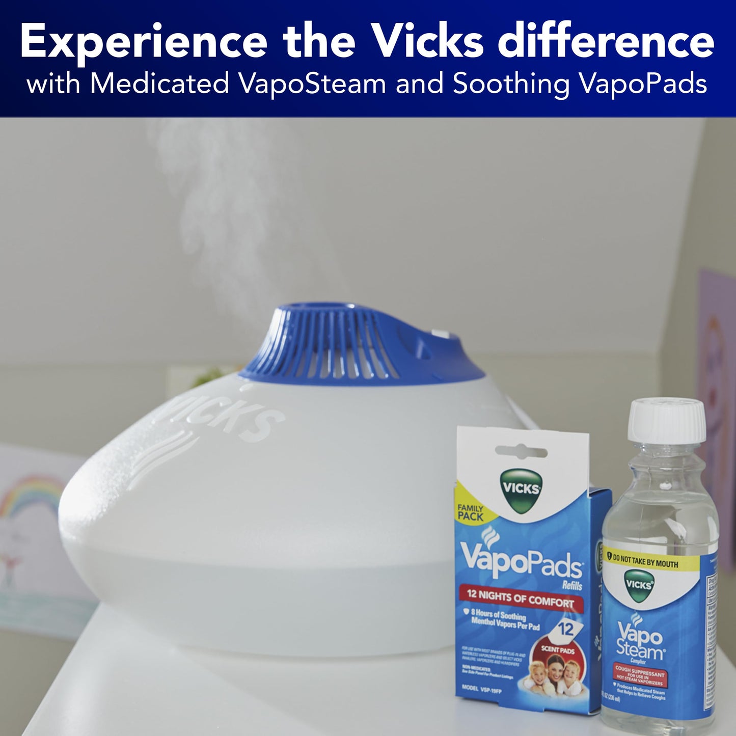 Vicks Warm Steam Vaporizer, Small to Medium Rooms, 1.5 Gallon Tank – Warm Mist Humidifier for Baby and Kids Rooms with Night Light, Works with Vicks VapoPads and VapoSteam