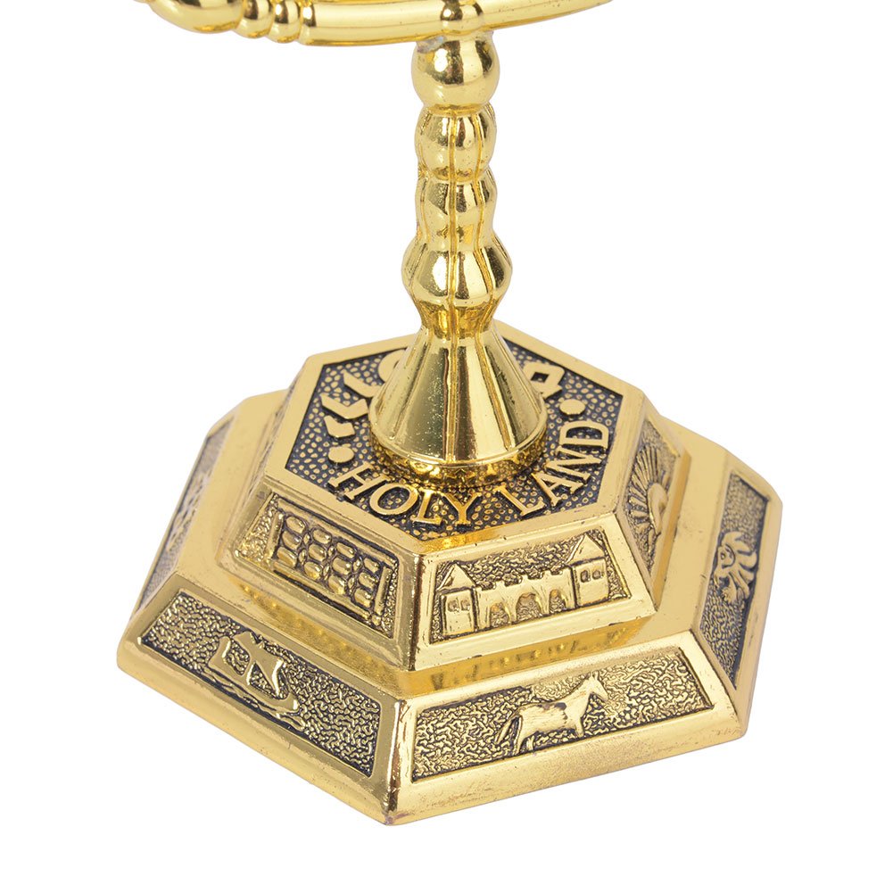 12 Tribes of Israel Menorah, Jerusalem Temple 7 Branch Jewish Candle Holder (5 Inches, Gold)