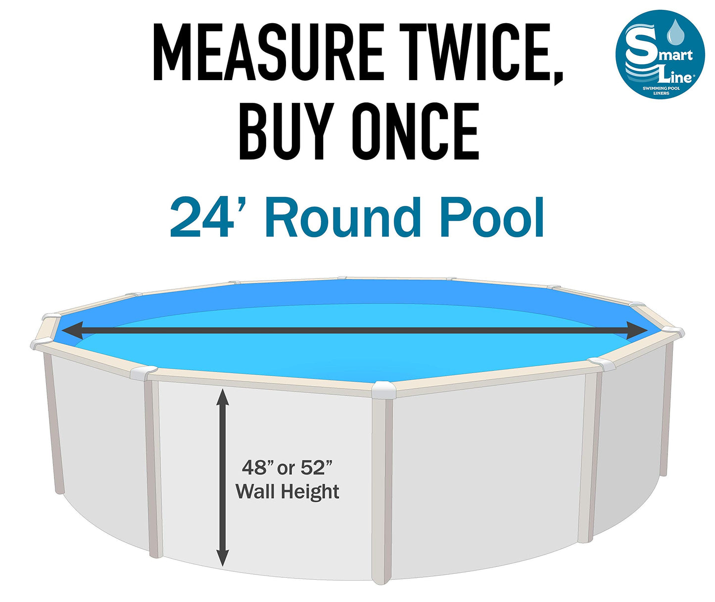 Smartline Bedrock 24-Foot Round Liner | Overlap Style | 48-to-52-Inch Wall Height | 25 Gauge Virgin Vinyl | Designed for Steel Sided Above-Ground Swimming Pools