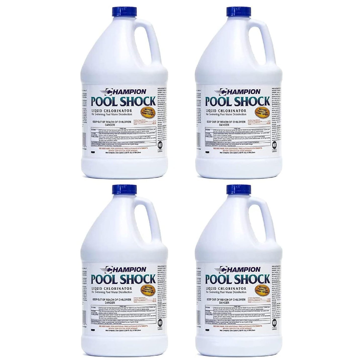 CPDI Champion 4 Pack Pool Shock 12.5 Liquid Chlorine, Fast Sanitizer, 1 Gallon