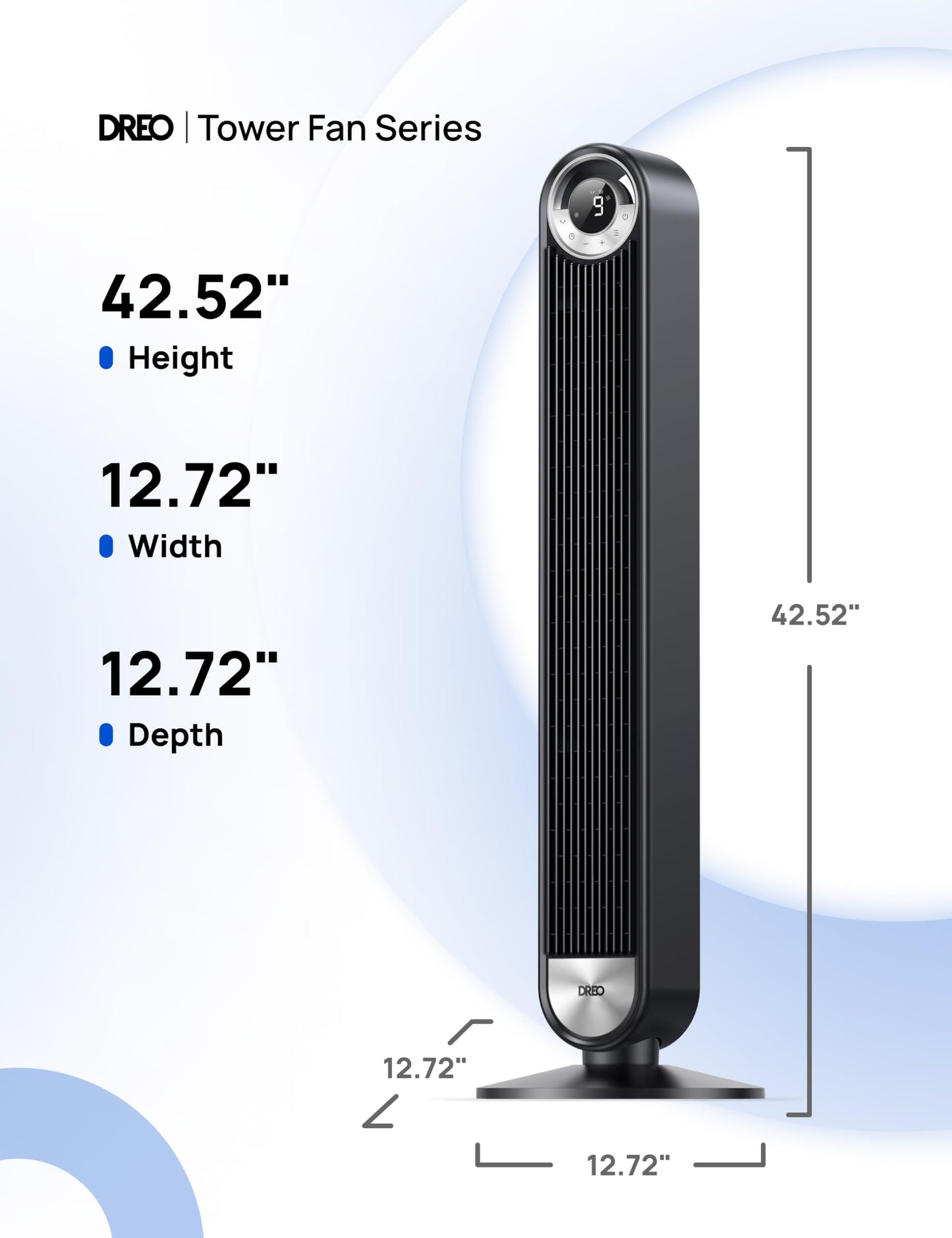 Dreo Tower Fan for Bedroom, Upgrated DC 9 Speeds Utral-Quiet Floor Fan, 90° Oscillating Fans for Indoors with 26ft/s Velocity, 12H Timer, Standing Fans, Bladeless Fan Powerful for Home Office Room