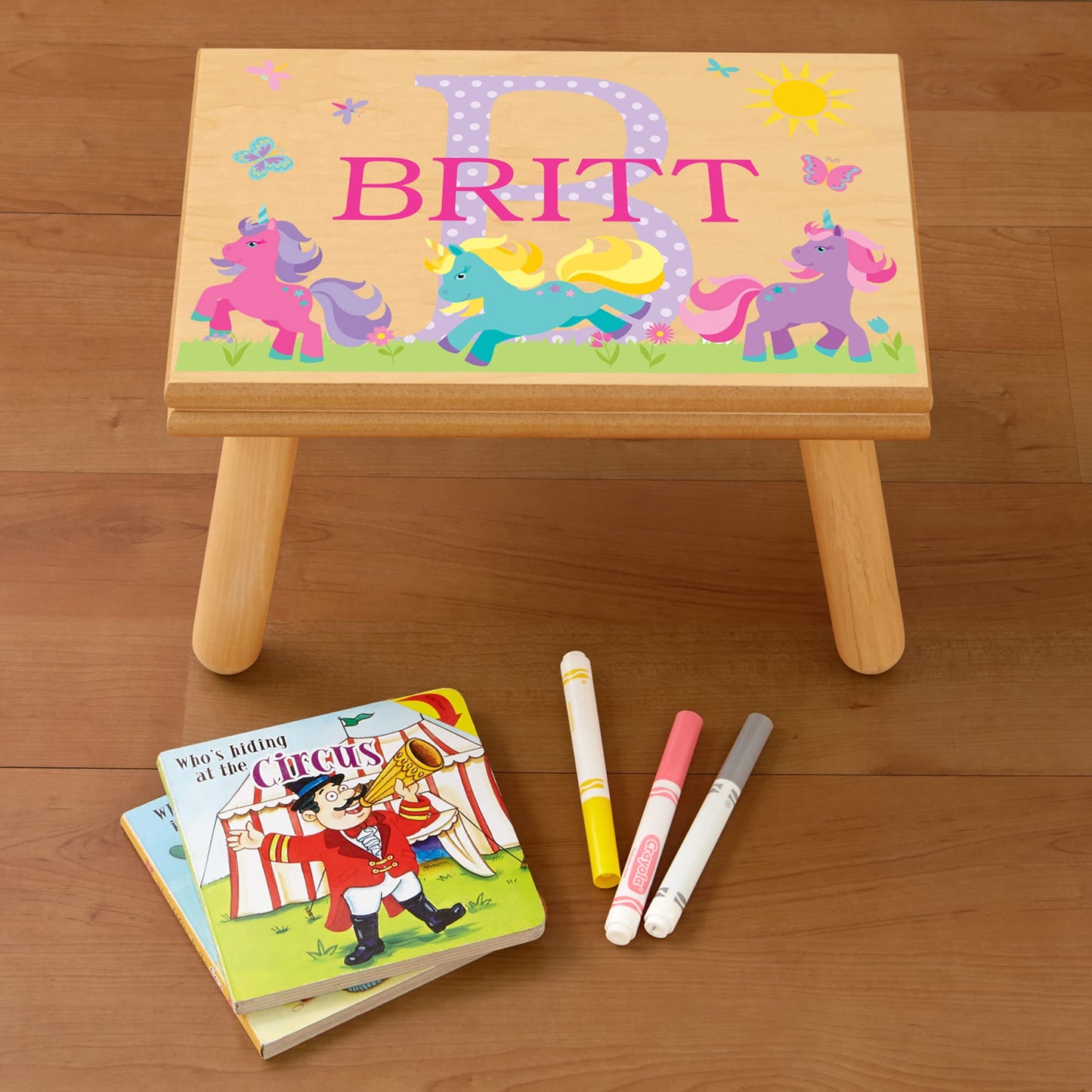 Let’s Make Memories Personalized My Own Name Step Stool - Children’s Step Stool - Sturdy Wood – Non-Toxic Paint, Sealer - Unicorn Design - Natural - 14’Wx9.25”Lx8.75”H - Ages 3+