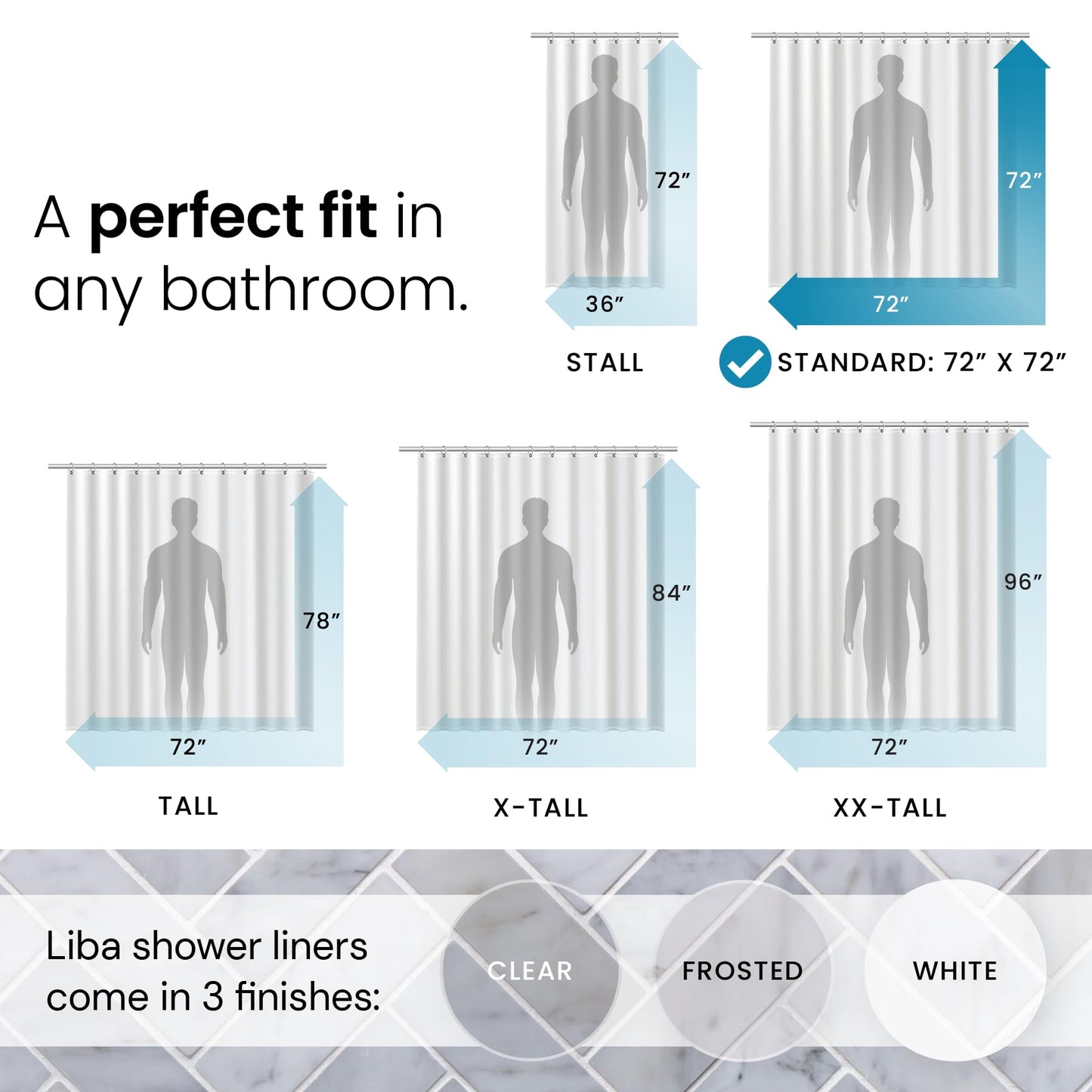 LiBa Bathroom Shower Curtain - Waterproof Plastic Shower Curtain Premium PEVA Non-Toxic with Rust Proof Grommets Clear 8G Heavy Duty Bathroom Accessories 72x72