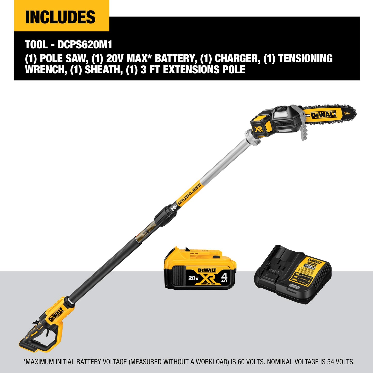 DEWALT 20V MAX* XR Pole Saw, 15-Foot Reach (DCPS620M1)