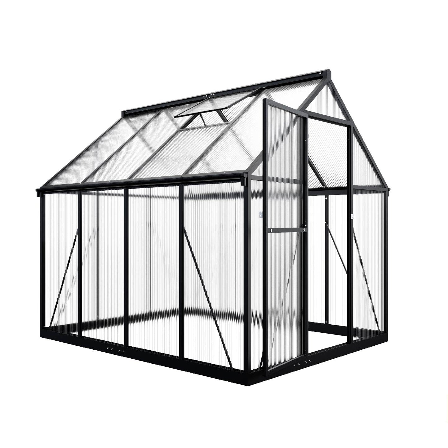 VIWAT 6x7.5 FT Greenhouse for Outdoors, Polycarbonate Greenhouse with Quick Setup Structure and Roof Vent, Aluminum Large Walk-in Greenhouse for Outside Garden Backyard, Black