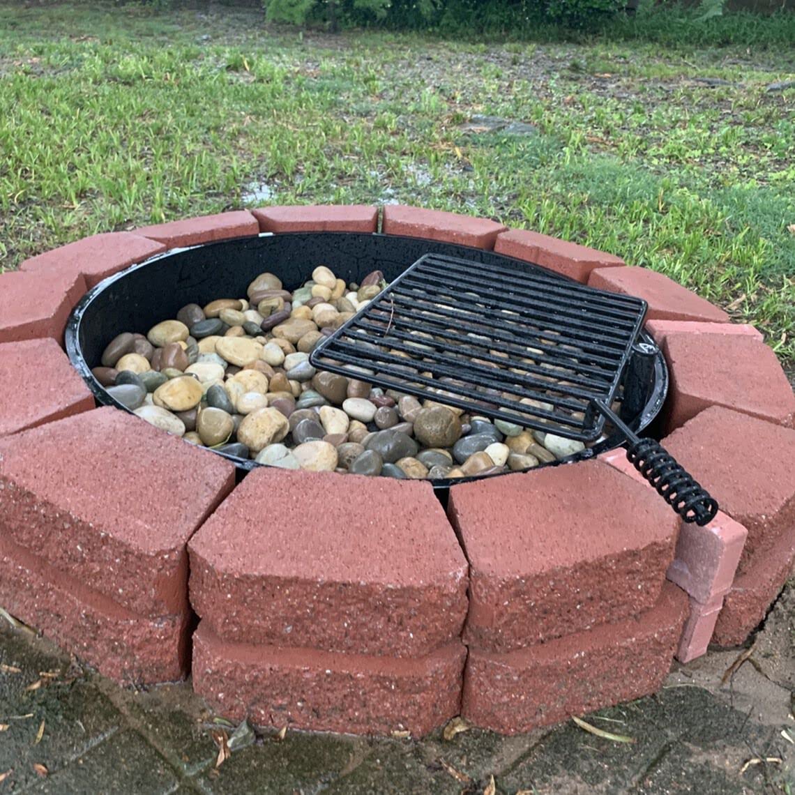 Ash & Ember 36" Steel Fire Ring with 15.5" x 19.5" Grate, Durable Fire Ring Liner with Anchor Pins, Outdoor Cooking Camping Steel Fire Ring Combo