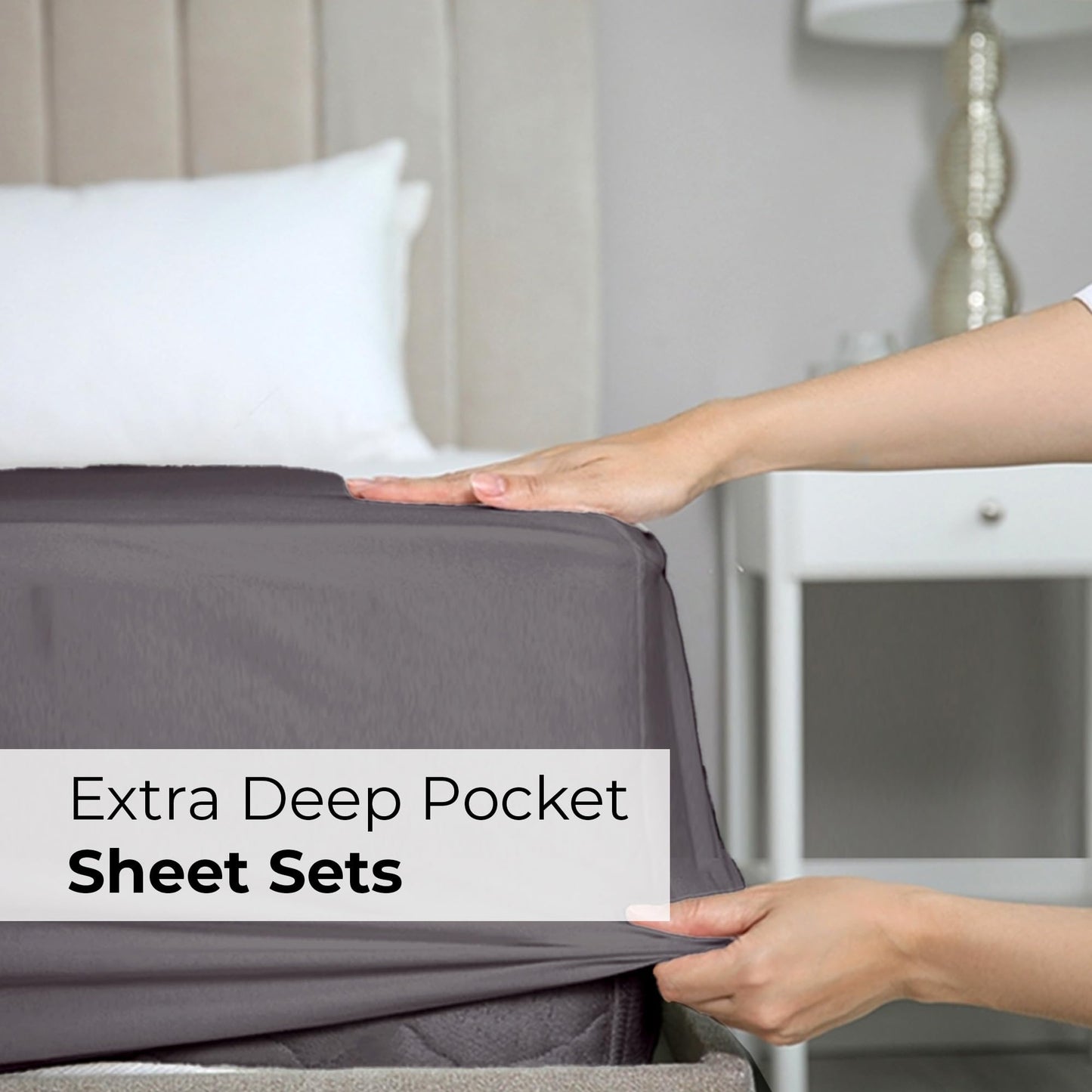 Extra Deep Twin XL Sheet Set - 4 Piece Breathable & Cooling Sheets - Hotel Luxury Bed Sheets Set - Easy & Secure Fit - Soft, Wrinkle Free & Comfy Sheets Set - Grey Sheet Set w/Extra Deep Pockets