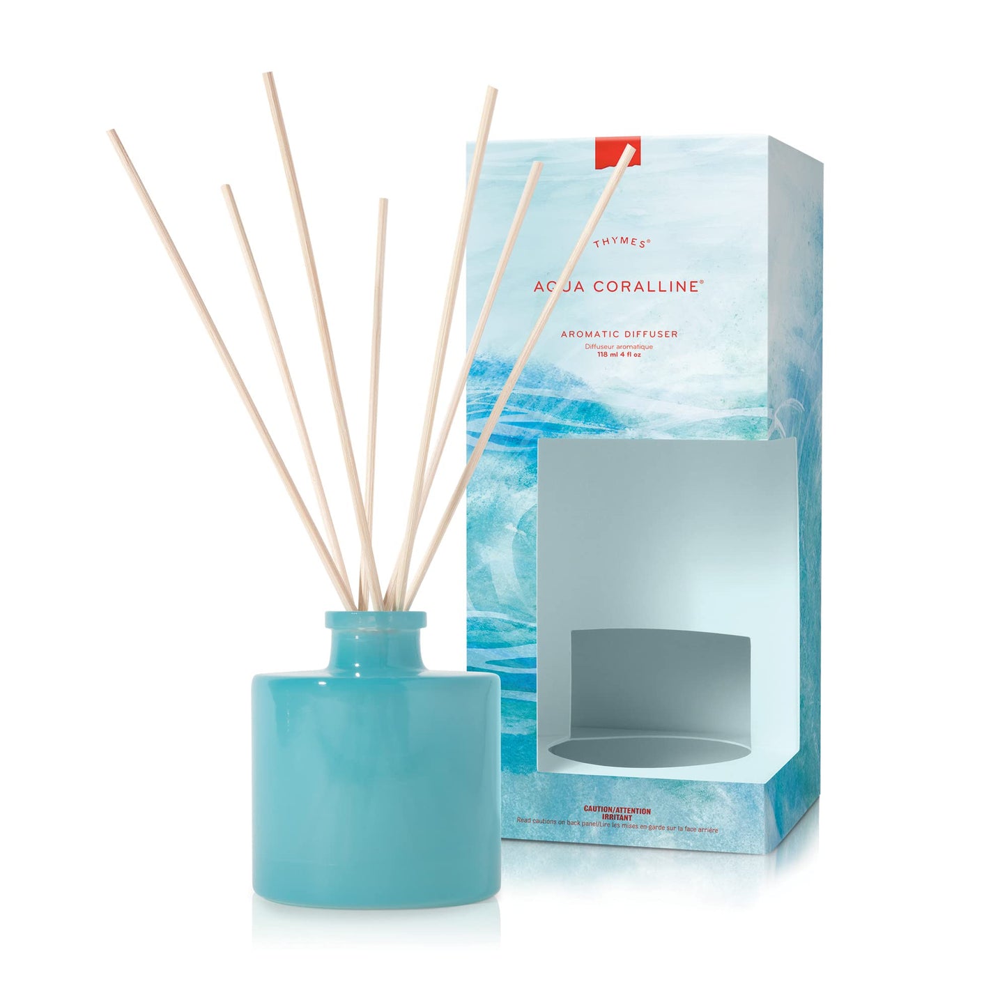 Thymes Aqua Coralline Petite Reed Diffuser – Home Fragrance Diffuser Set includes Reed Diffuser Sticks, Fragrance Oil, and Glass Bottle Oil Diffuser (4 Fl Oz)