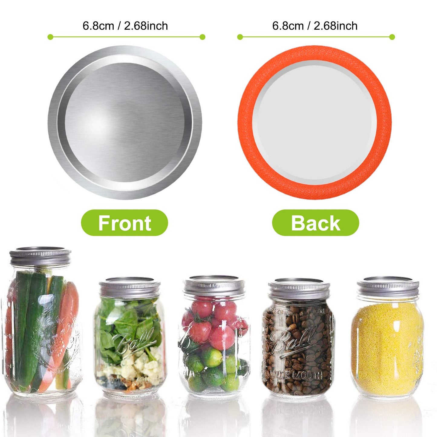 Mason Jar Lids Regular Mouth Canning Lids for Ball, Kerr Jars - 24-Count Split-Type with Leak proof & Airtight Seal Features, Metal Mason Jar Lids for Canning - Food Grade Material, Silver/70 MM
