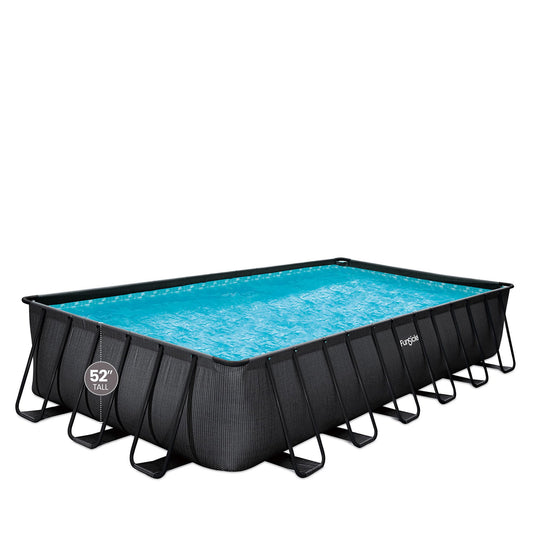 Funsicle 24' x 12' x 52" Oasis Designer Rectangular Frame Outdoor Above Ground Swimming Pool with Accessories & Maintenance Kit, Dark Chevron Rattan