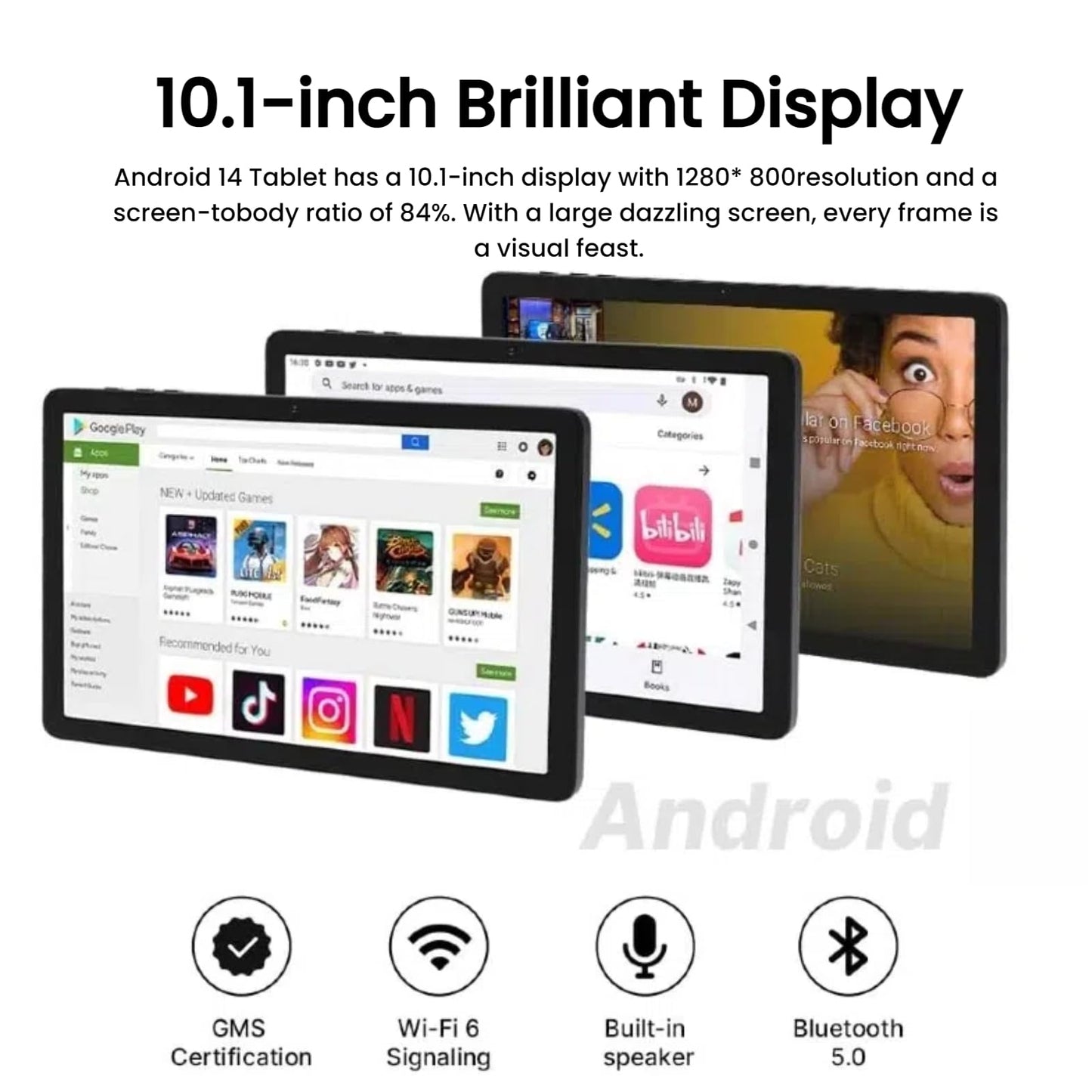 WXUNJA Tablet 10 inch Android 14 Tablet 32GB 10(2+4Expand) GB /512GB Expandable, Octa-core Tablet with Case Bluetooth WiFi 8000mAh Battery, Parental Control, Dual Camera, Tablets (Black-1pj)