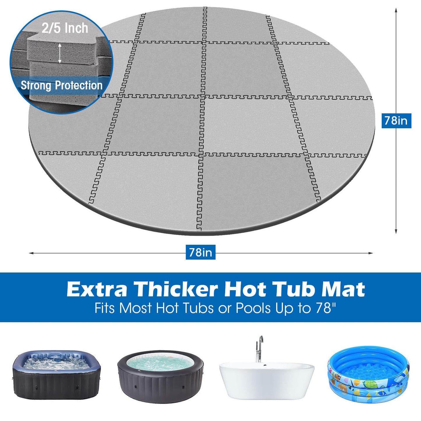 78 Inch Round Hot Tub Mat - Extra-thick Interlocking Hot Tub Protective Pad Spa Pool Foam Insulation Mat Ground Base Flooring Protector for Portable Inflatable Hot Tub Accessories Outdoor Indoor