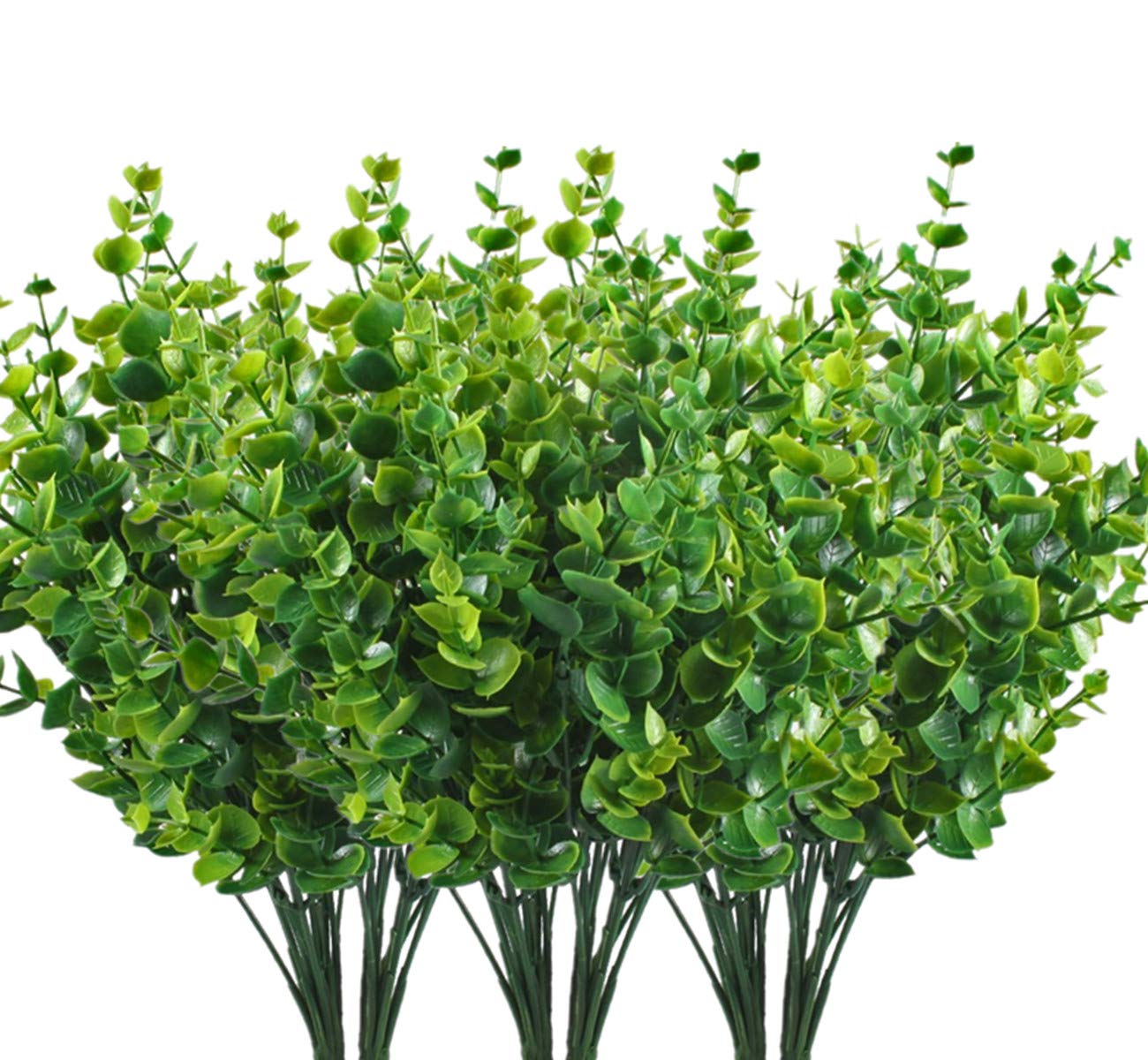 CATTREE Artificial Shrubs Bushes, Plastic Eucalyptus Leaves Fake Green Plants Wedding Indoor Outdoor Home Garden Verandah Kitchen Office Table Centerpieces Arrangements Christmas Decoration 6 pcs