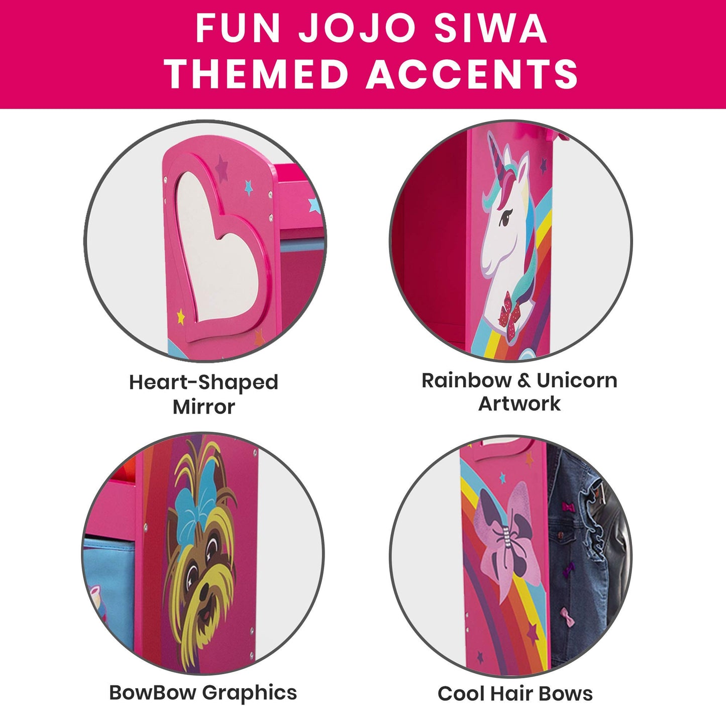 JoJo Siwa Dress and Play Boutique by Delta Children Pretend Play Costume Storage Wardrobe for Kids with Mirror & Shelves