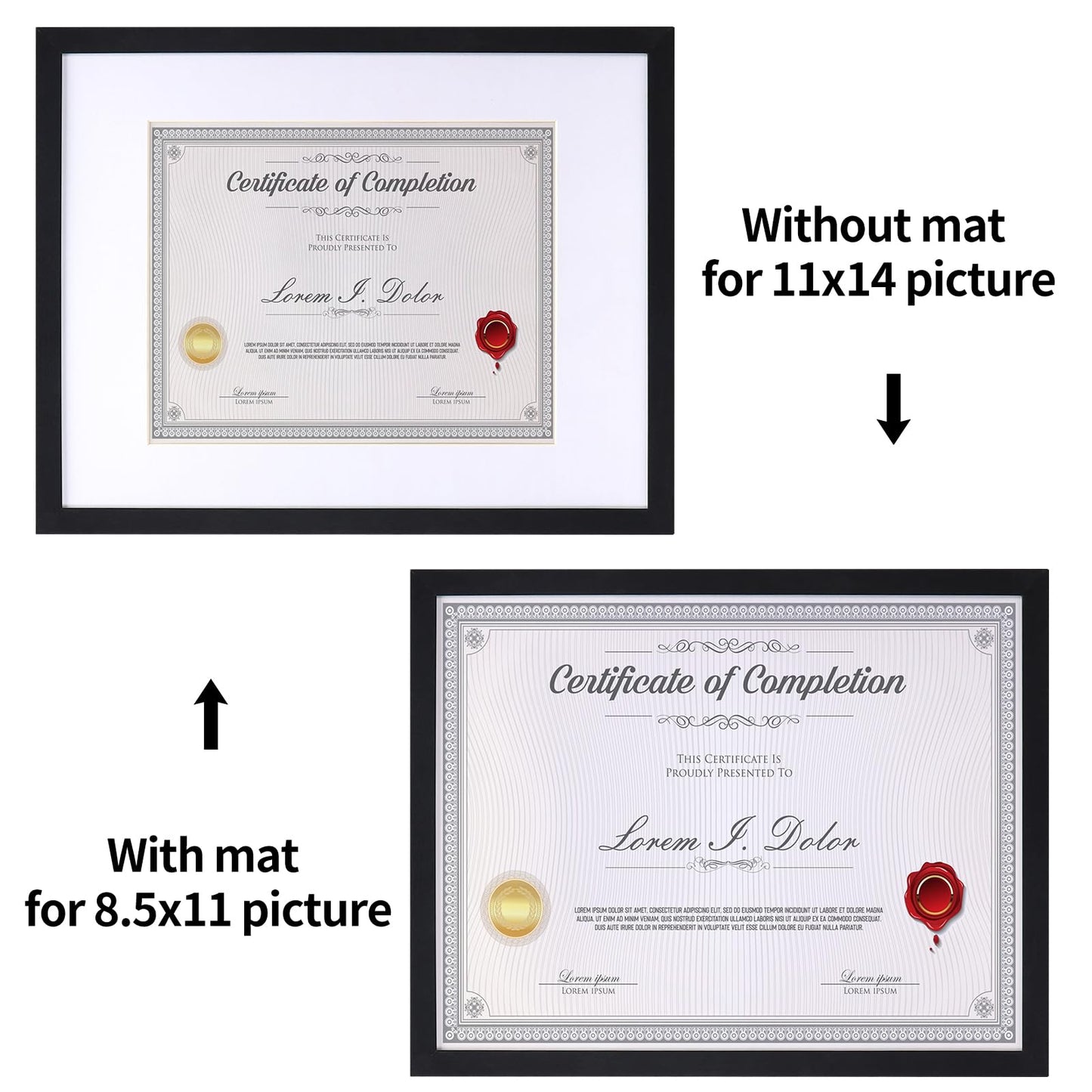 EYMPEU 8.5 x 11 Picture Frames with Mat Wood Set of 15, Black Frame 11x14 Matted to 8.5x11 Certificate Diploma Award Document Degree Bulk for Wall, Table Top