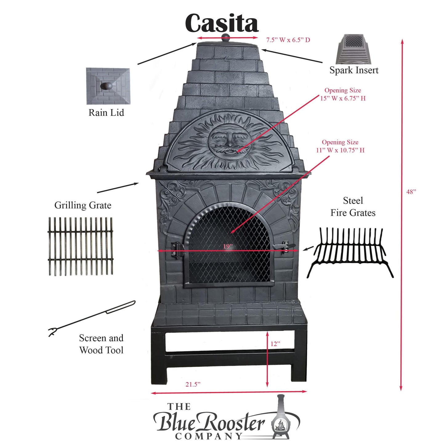 The Blue Rooster Casita Grill Chiminea Outdoor Fireplace Wood Burning Firepit and Pizza Oven