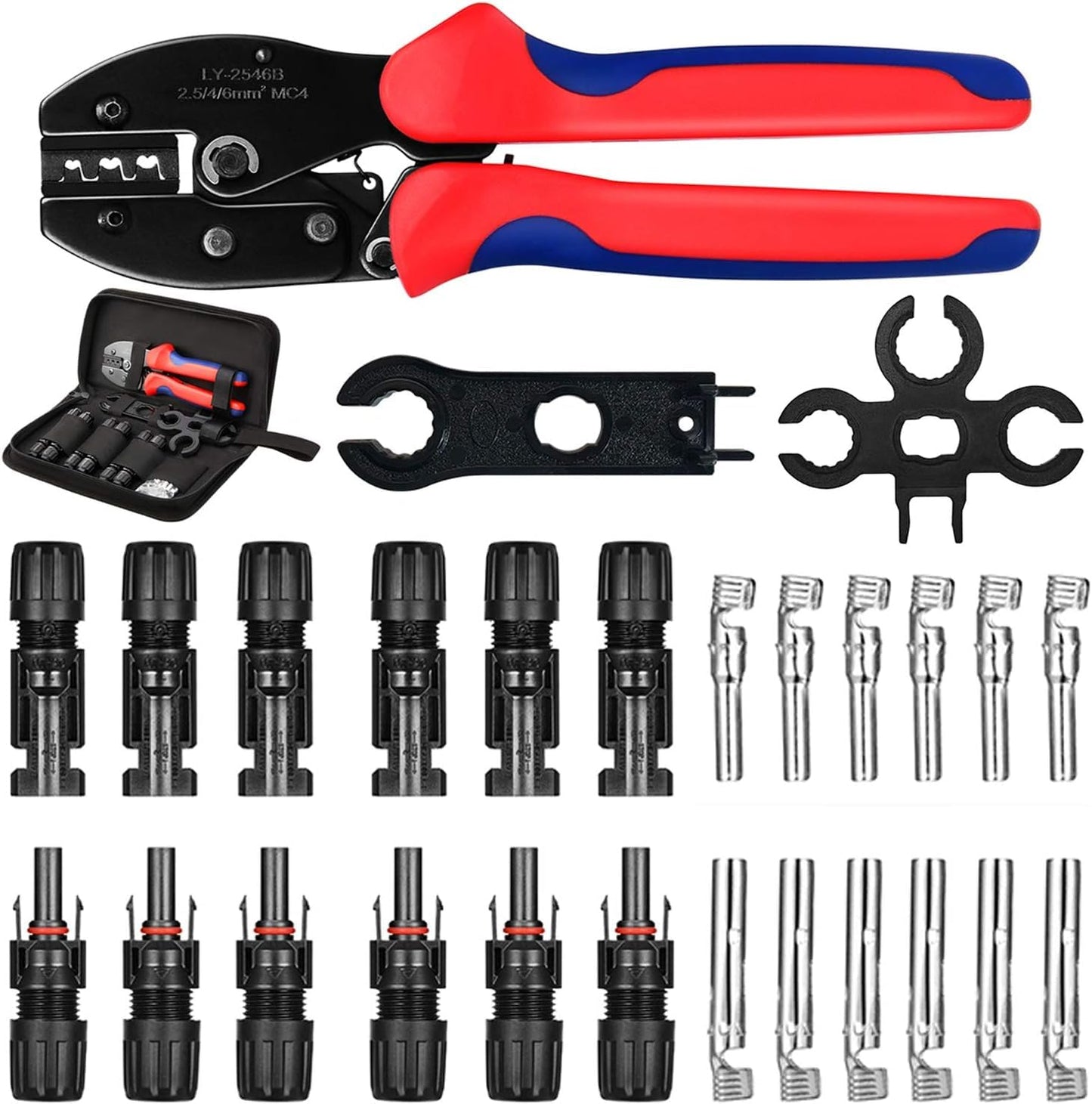 Kohree Solar Crimper Tool Kit: Connector Kit for Solar Panel Connectors - 12 Pairs of Solar Cable Connectors, 2 Spanner Wrench, 1 Wire Crimper, for 2.5/4/6mm² Solar Panel Cable Extension Assembly