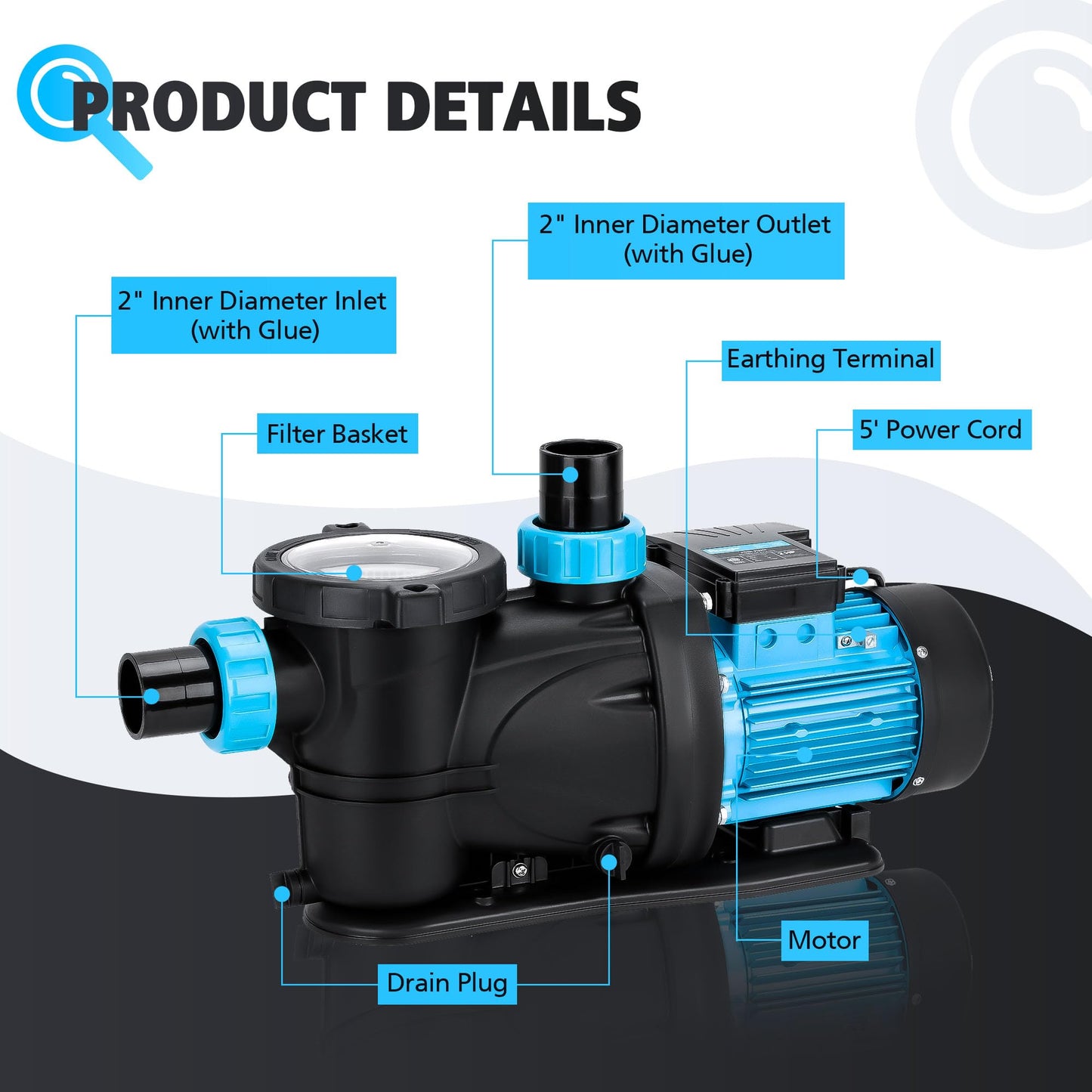 BOMGIE In/Above Ground Pool Pump High Flow Powerful Self Priming Pool Pump,3HP 7860 GPH 115V