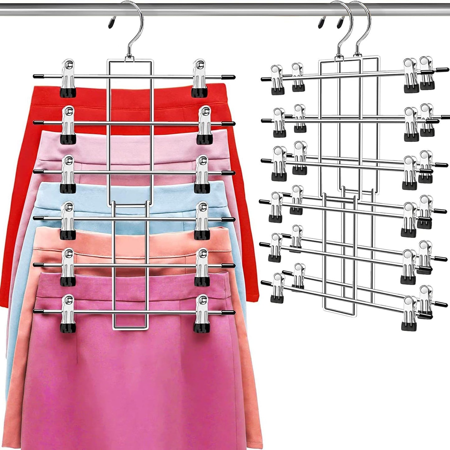 Hangers,Pants Hangers,Space Saving Hanging Closet Organizer - 6 Tiers Skirt Hangers with 360° Swivel Hook,Hangers Space Saving with Clips,Closet Organizers and Storage -Clothes Hangers- 2 Pack