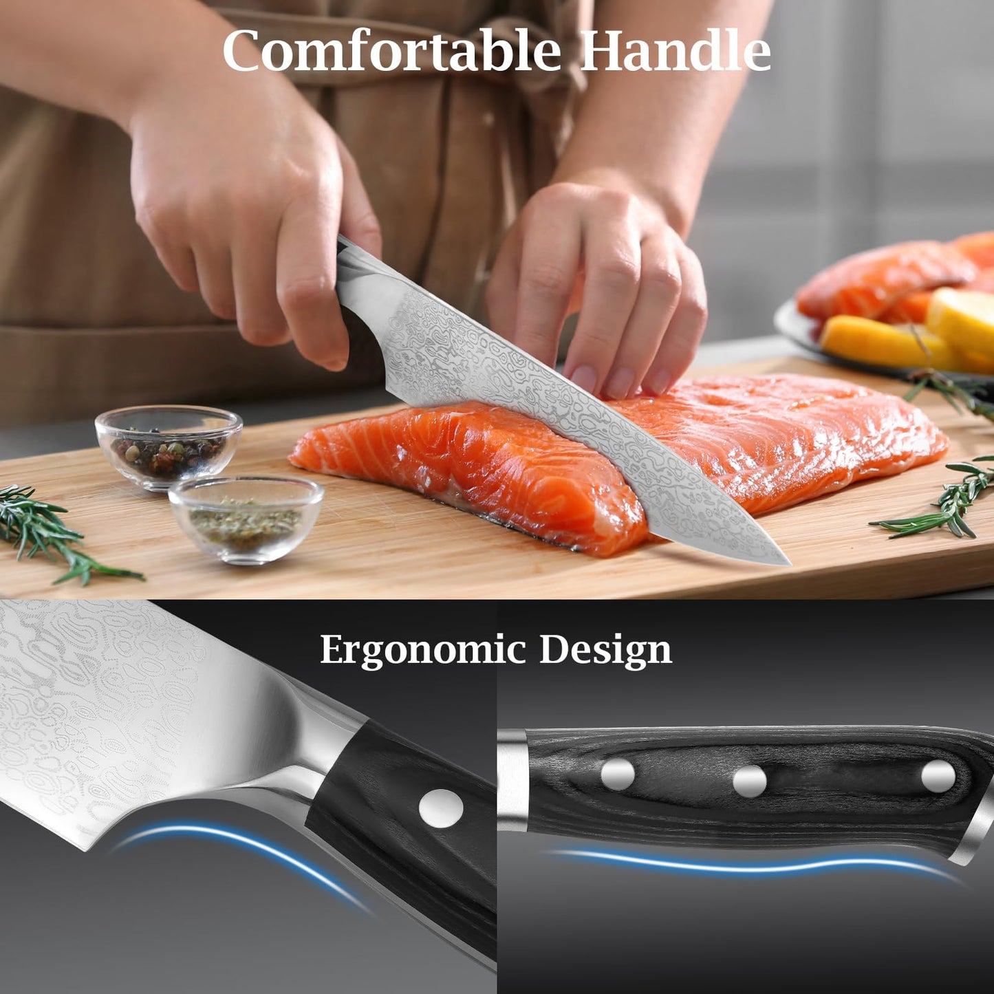 BULOFE 8" Professional Chef Knife, Super Sharp Chef's Knife with Finger Guard and Knife Sharpener, High Stainless Steel with Ergonomic Handle