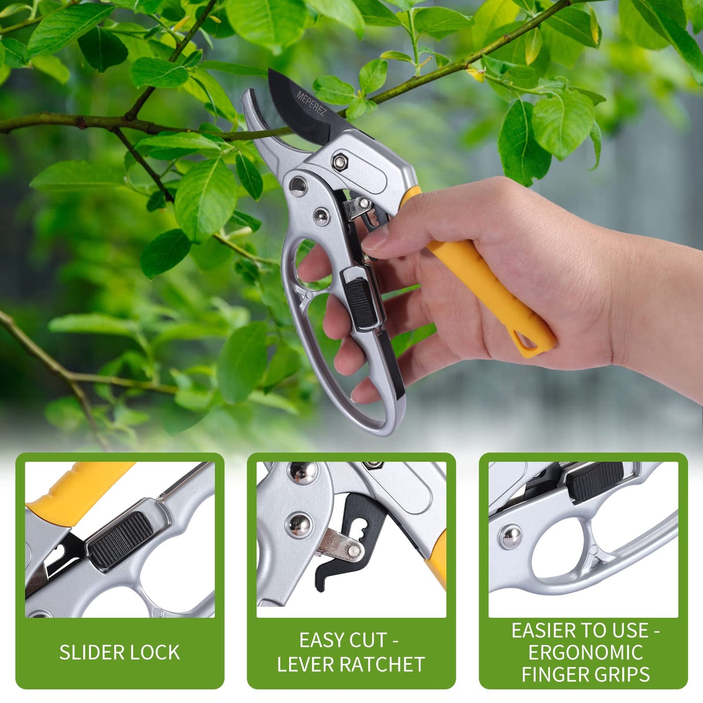 MEPEREZ garden clippers, German style, make gardening tasks three times simpler, individuals with arthritis or weakened hand strength, also suitable for those with smaller hands for pruning purposes