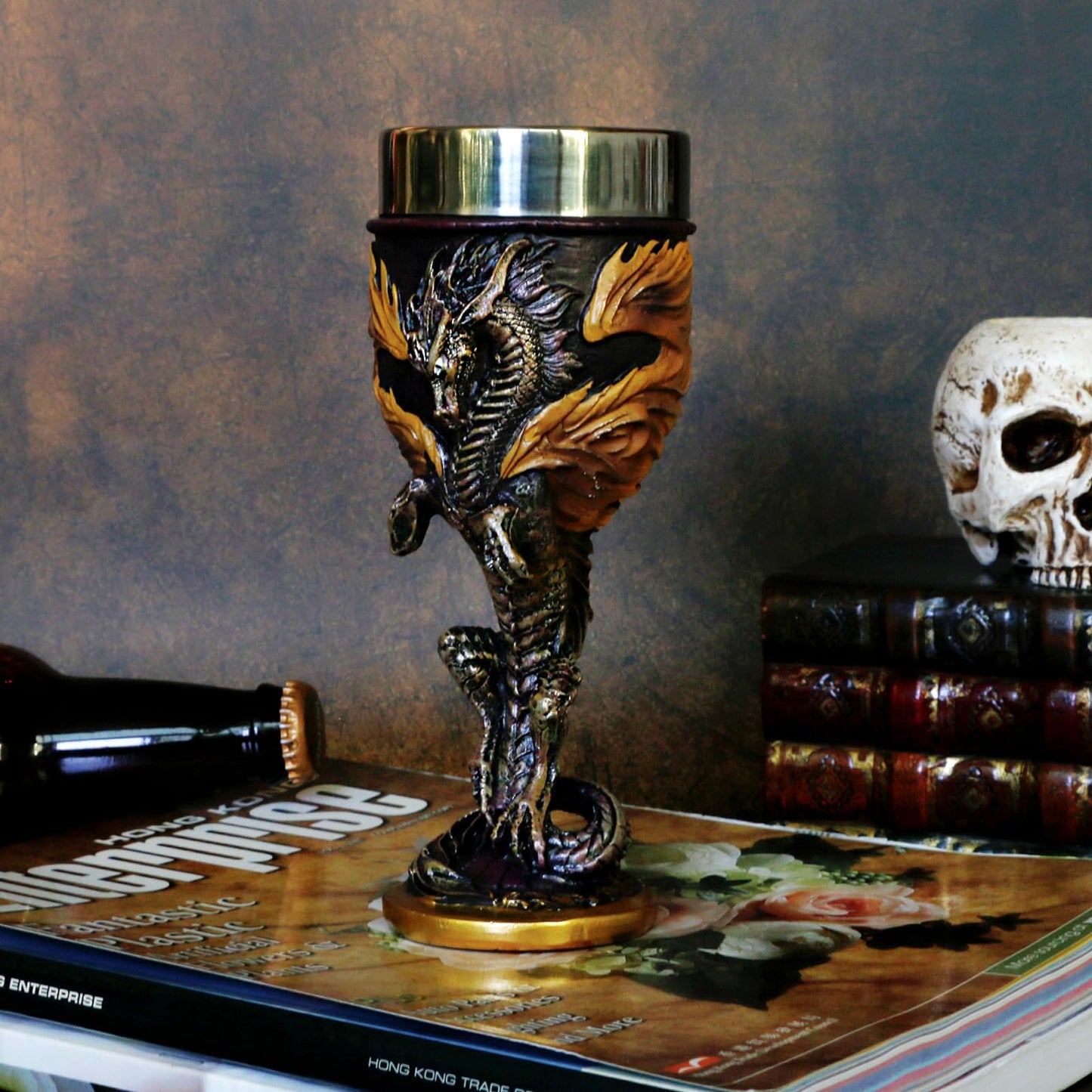 alikiki Medieval Flame Dragon Wine Goblet - Fantasy Dungeons and Dragons Wine Chalice Goblet- 7oz Stainless Steel Cup Drinking Vessel - Ideal Novelty Gothic Father Day Gift Party Idea