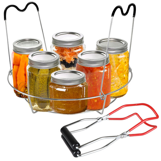 KORCCI 12in Stainless Steel Canning Rack with Contour Handles, Holds 7 Pint or 6 Quart Jars in Pressure Canner Pot