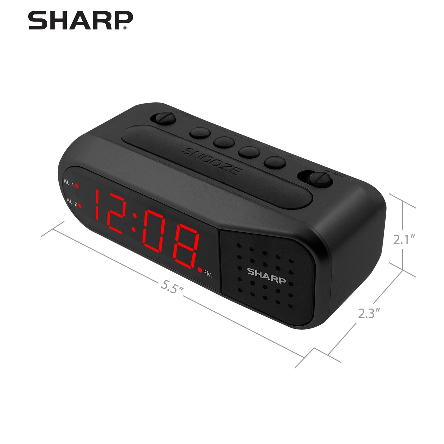 SHARP Digital Alarm Clock – Black Case with Red LEDs - Ascending Alarm Grows Increasing Louder, Gentle Wake Up Experience, Dual Alarm - Battery Back-up, Easy to Use with Simple Operation