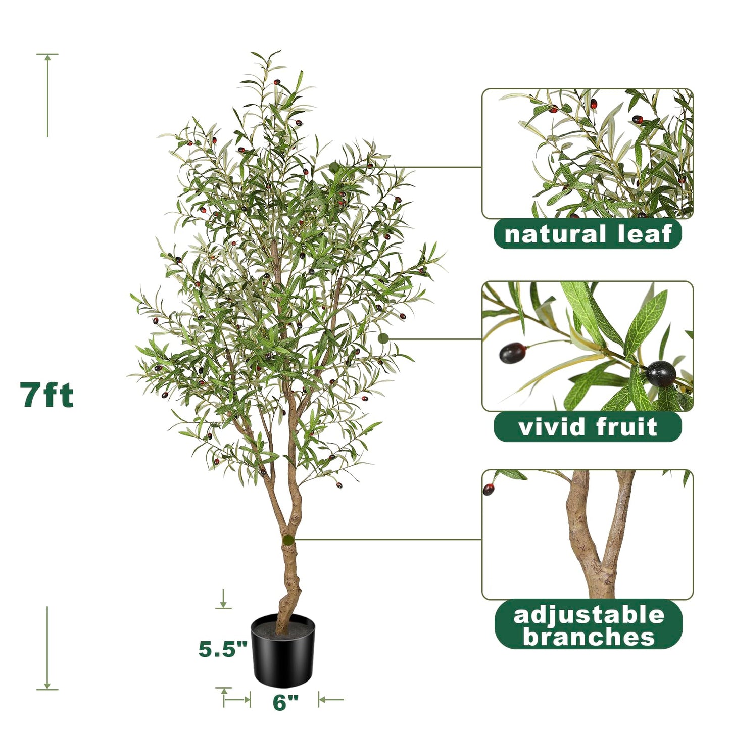 FEELEAD 7ft Faux Olive Tree - Fake Potted Olive Silk Tree with Planter Natural Olive Branches and Realistic Leaves Artificial Tree for Home House Office Decor Indoor