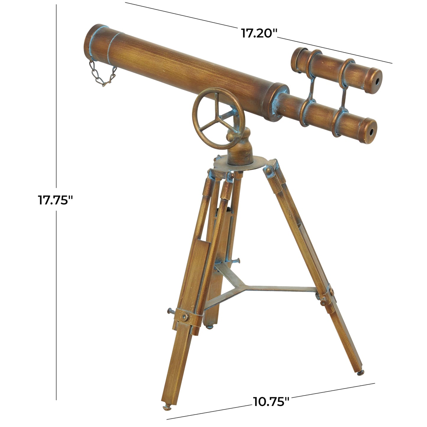 Deco 79 Metal Telescope, 17" x 11" x 18", Brass