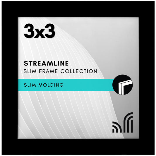 Americanflat 3x3 Picture Frame with Polished, Crystal-Clear Glass - Streamline Collection - Thin Border Photo Frame for Wall and Tabletop Display - Hanging Hardware and Easel Back Included - Black