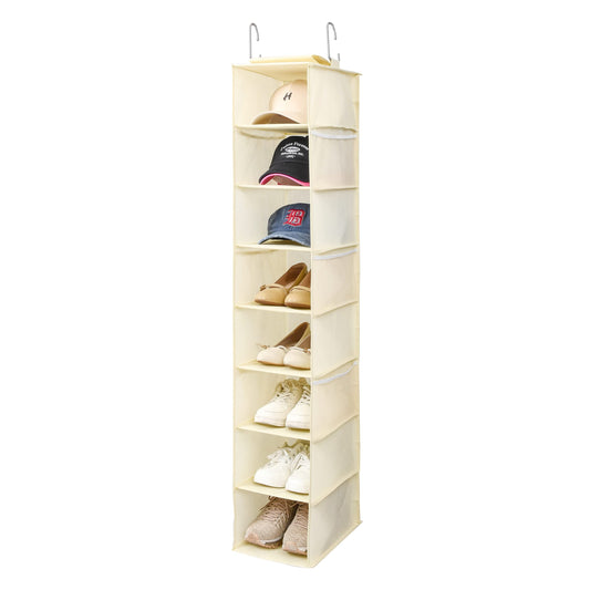 Berdeng Hanging Shoe Organizer for Closet with Side Mesh Pockets，Hat Racks for Baseball Caps，Shoe and Hat Holder & Storage，8-Shelf，Black，1 pack