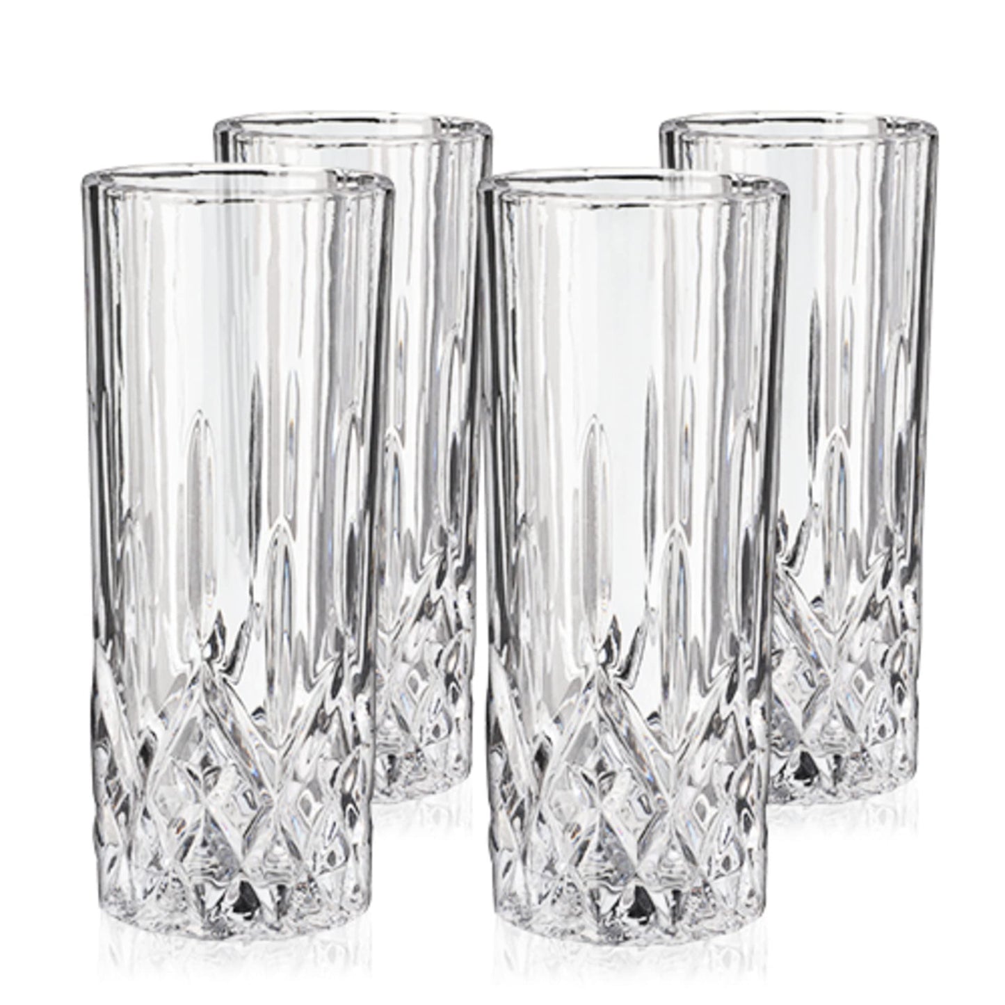 Viski Admiral Highball Glasses - Cut Crystal Drinking Glasses - Tall Cocktail Glasses 9oz Set of 4