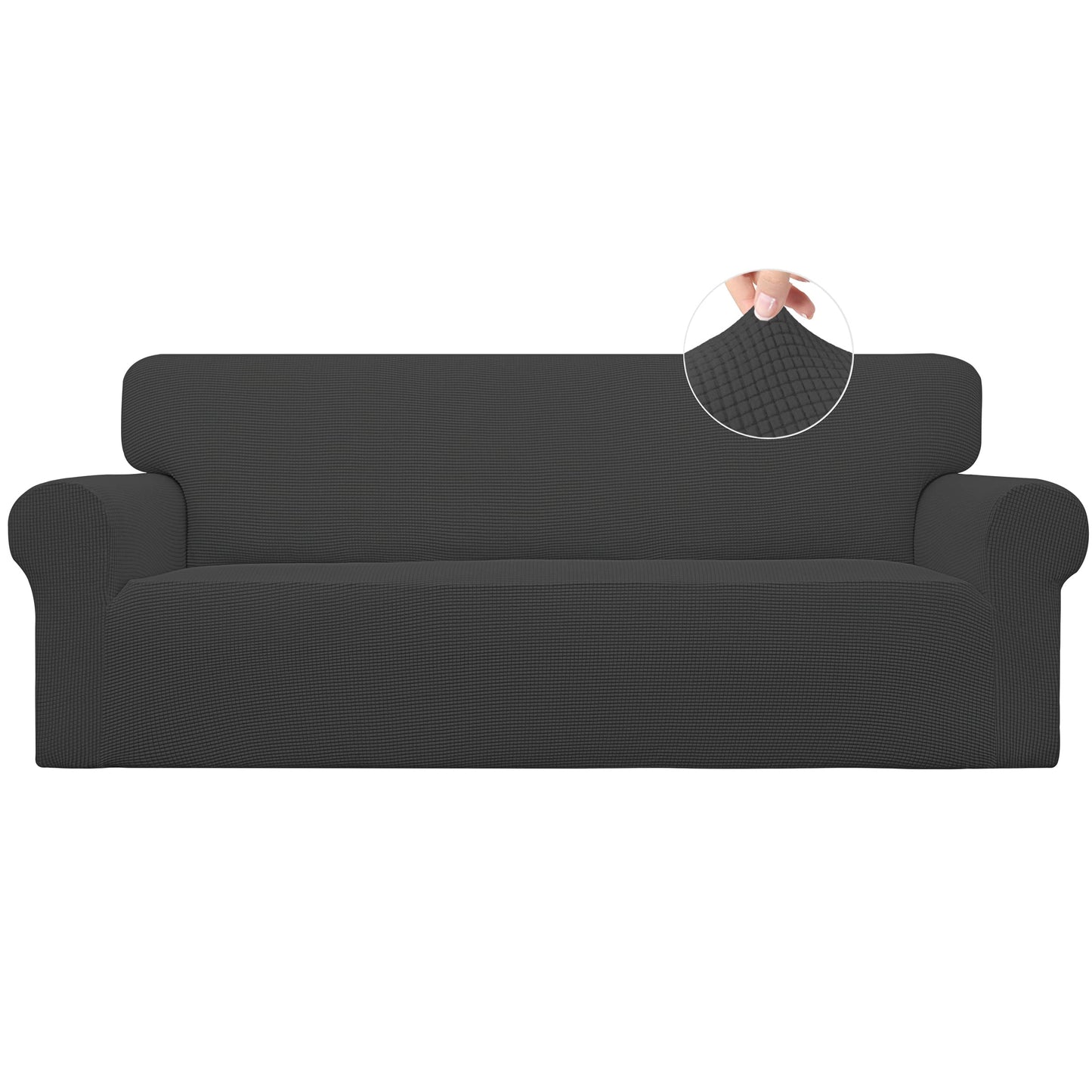 Easy-Going Stretch Sofa Slipcover 1-Piece Sofa Cover Furniture Protector Couch Soft with Elastic Bottom for Kids, Polyester Spandex Jacquard Fabric Small Checks (Sofa, Dark Gray)