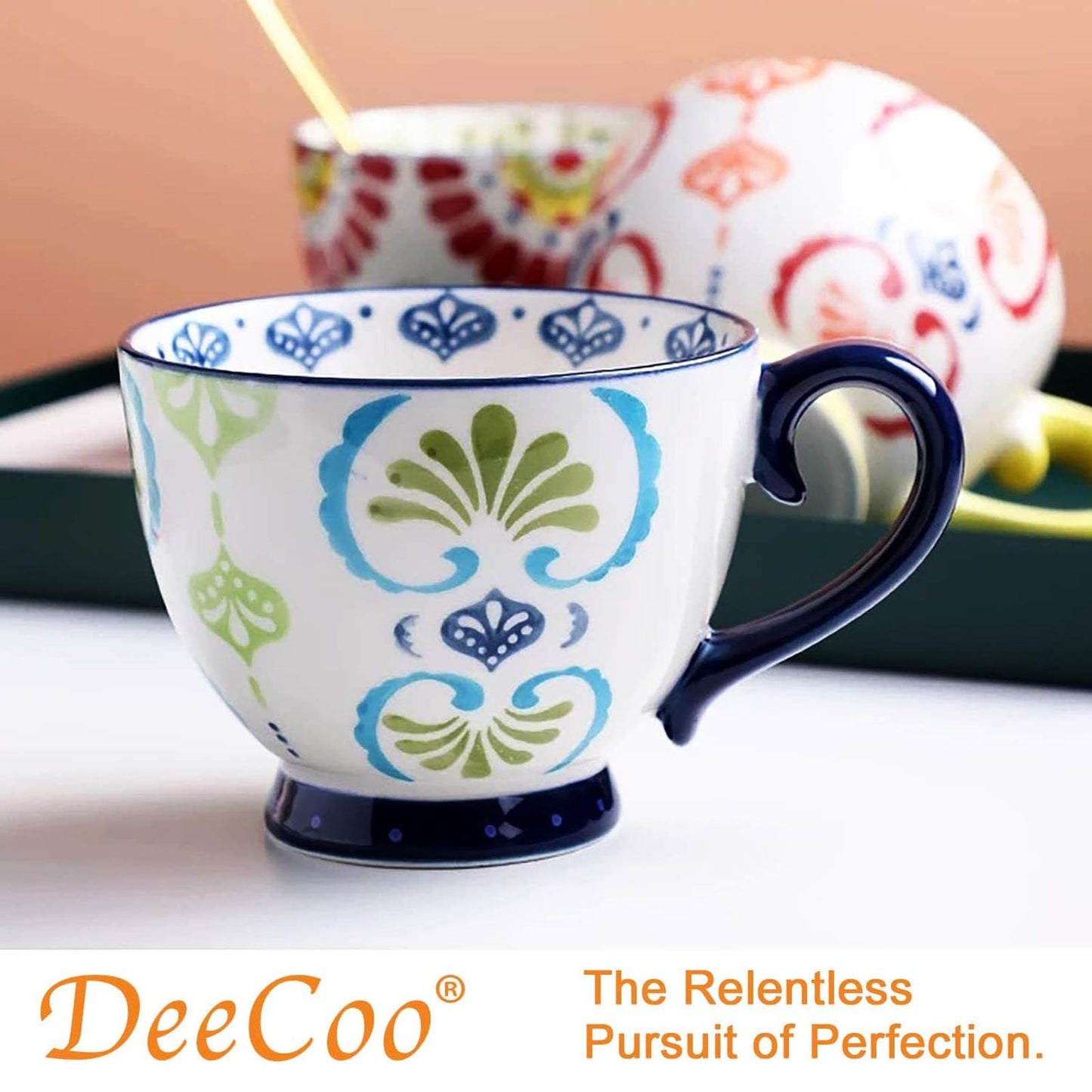 DeeCoo Set of 4 , 15 Ounce Ceramic Coffee Mugs Restaurant Coffee Mug, Large-sized Black Coffee Mugs Set Perfect for Coffee, latte, Cappuccino, Tea, Cocoa, Cereal, Hot Chocolate