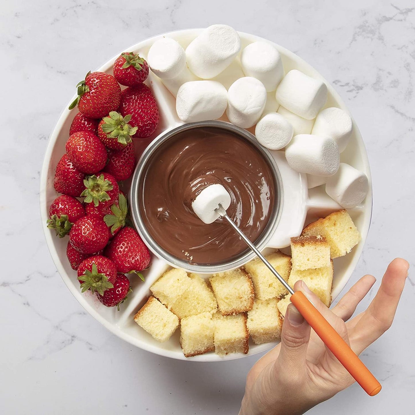 Electric Fondue Pot Set for Chocolate and Cheese Chocolate Fondue Kit with Dipping Forks, Temperature Control, 9-ounce Detachable Bowl, for Chocolate Melts Cheese Melts (White)