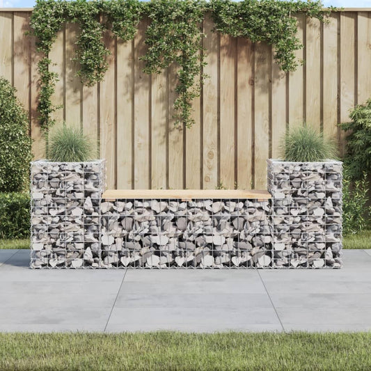 ANYCHOLE Patio Bench Gabion Design 72"x16.1"x23.8" Solid Wood Pine,Outdoor Bench with Gabion Base and Planter Boxes for Patio, Garden, and More Patio Seating Furniture