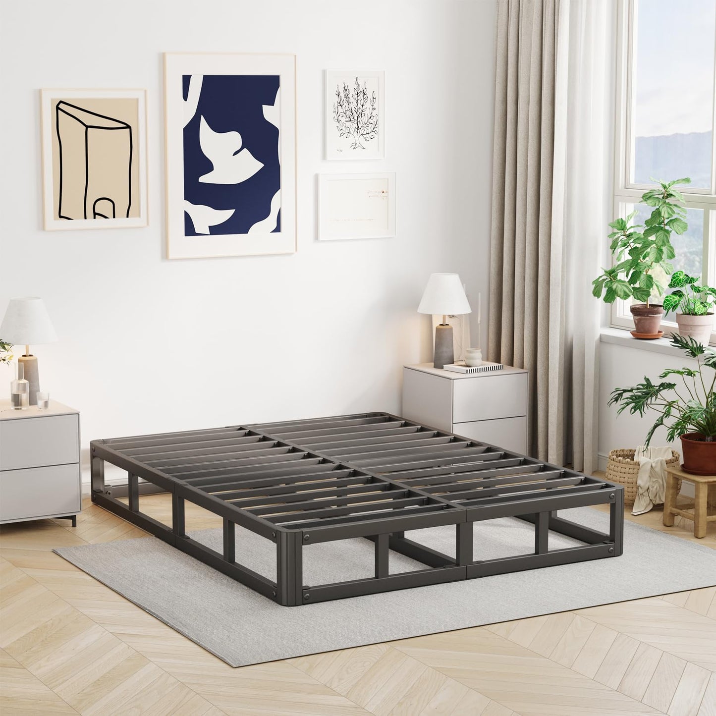 Hunlostten 7 in High Heavy Duty Queen Bed Frame, Low Queen Size Bed Frame No Box Spring Needed, Sturdy Steel Support Mattress Foundation, Easy Assembly, Noise Free