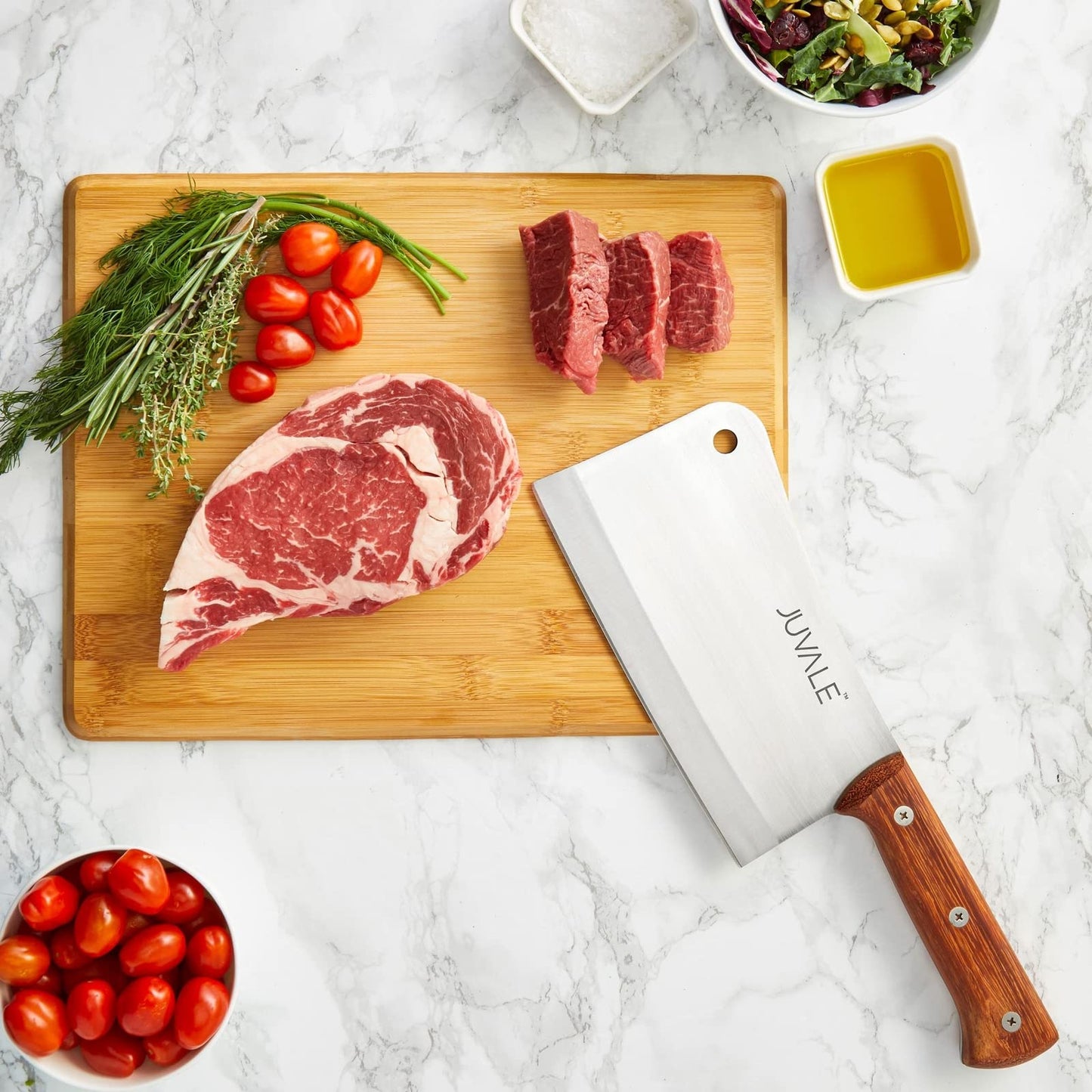 Juvale Meat Cleaver Bone Chopper for Chef, Meat Cutting - Heavy Duty Butcher Knife with Wooden Handle for Kitchen (8 Inch)